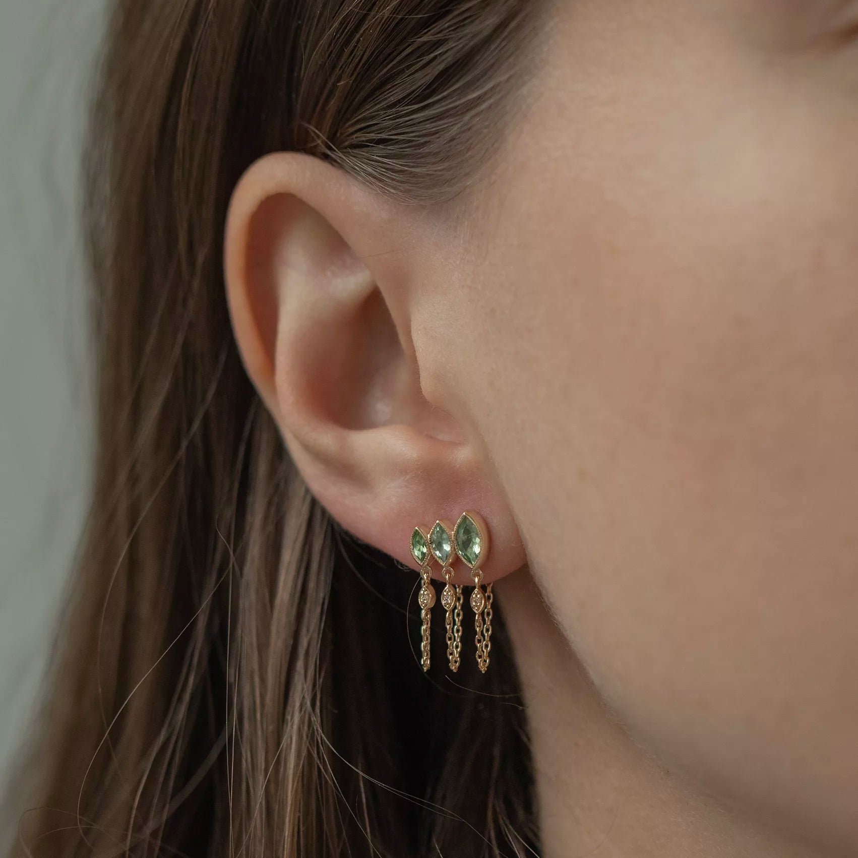 Triple Marquise Tourmaline Chain Earrings