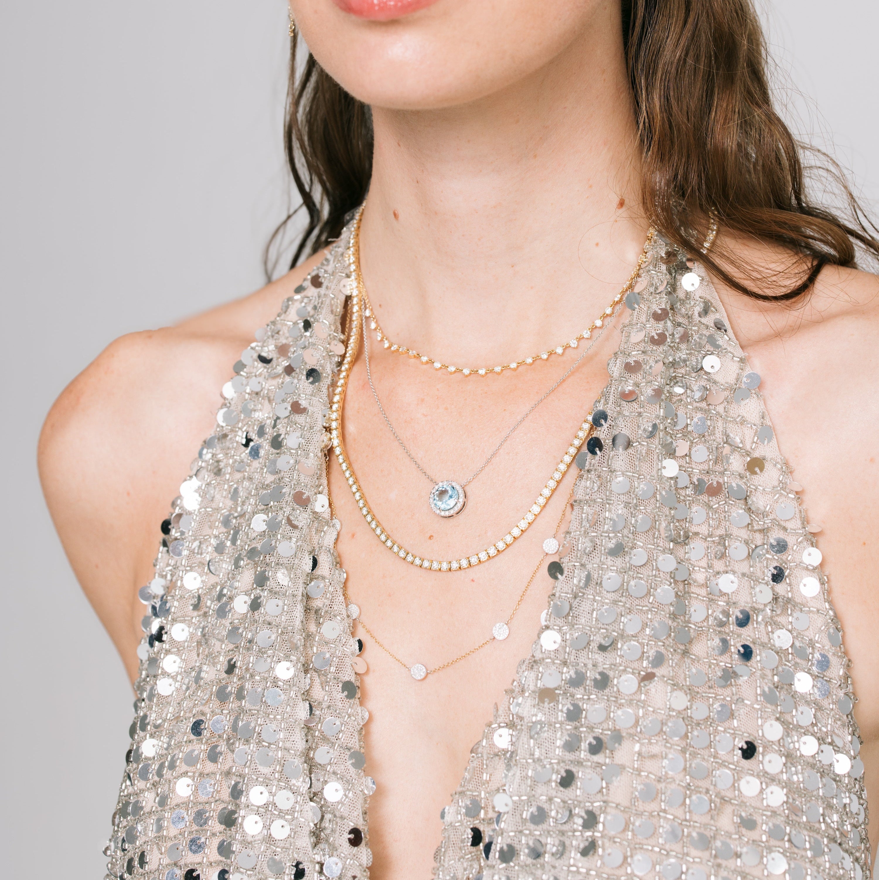 Aquamarine & Diamond Halo Pendant Necklace