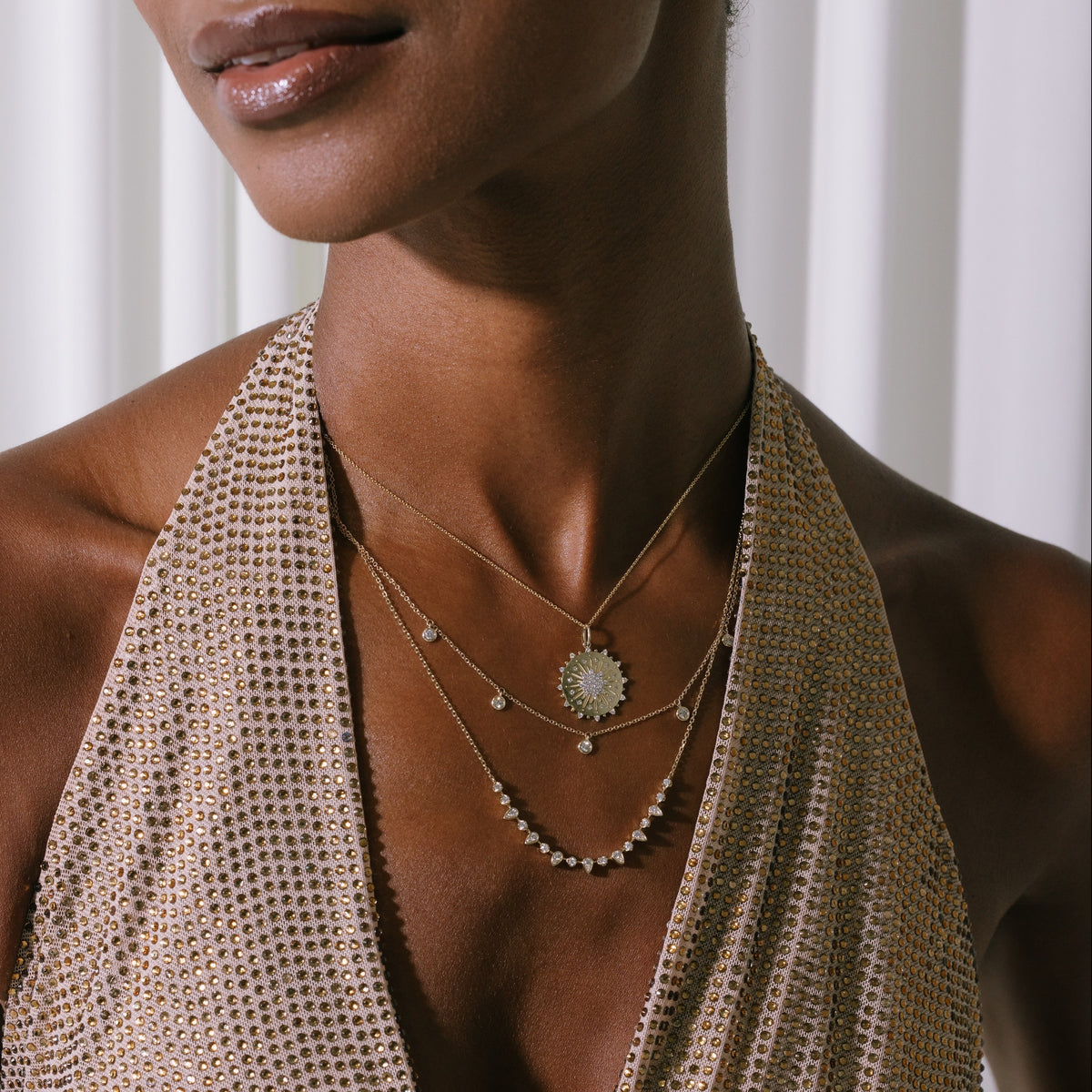 Alternating Pear & Round Diamond Necklace