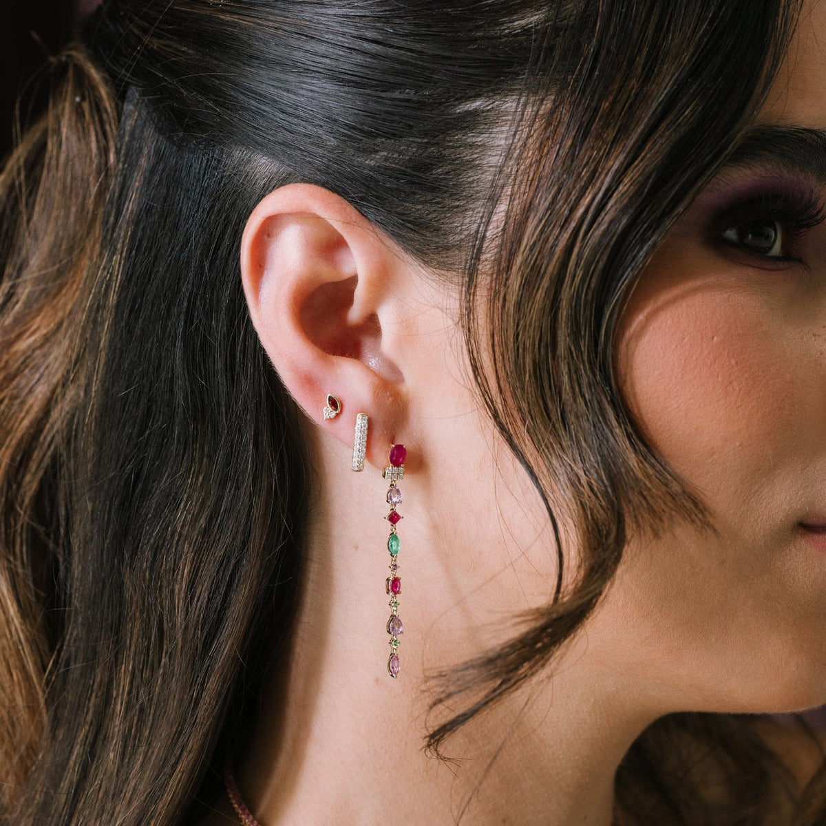 Marquise Garnet & Diamond Petal Studs