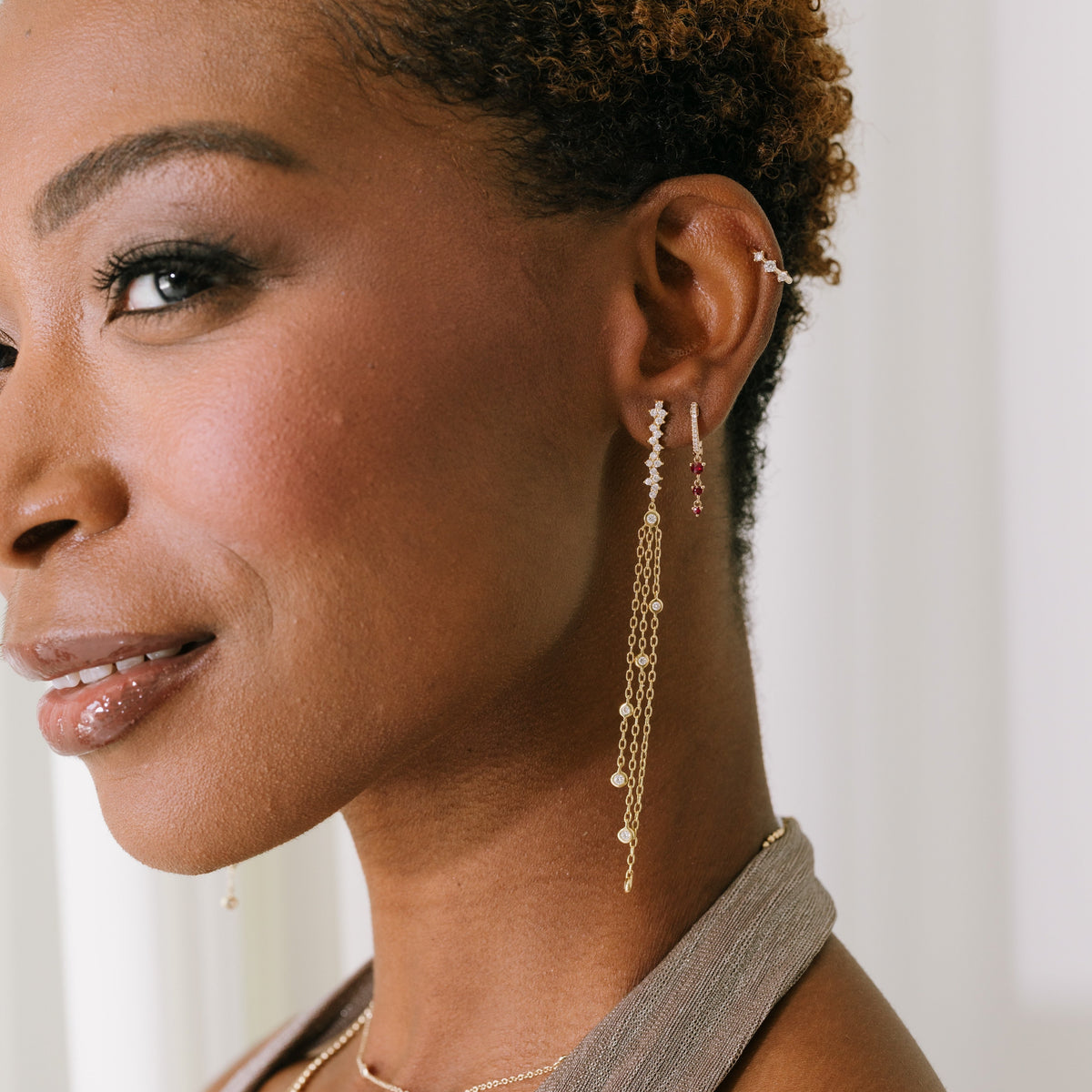 Fancy Diamond Chain Drop Earrings
