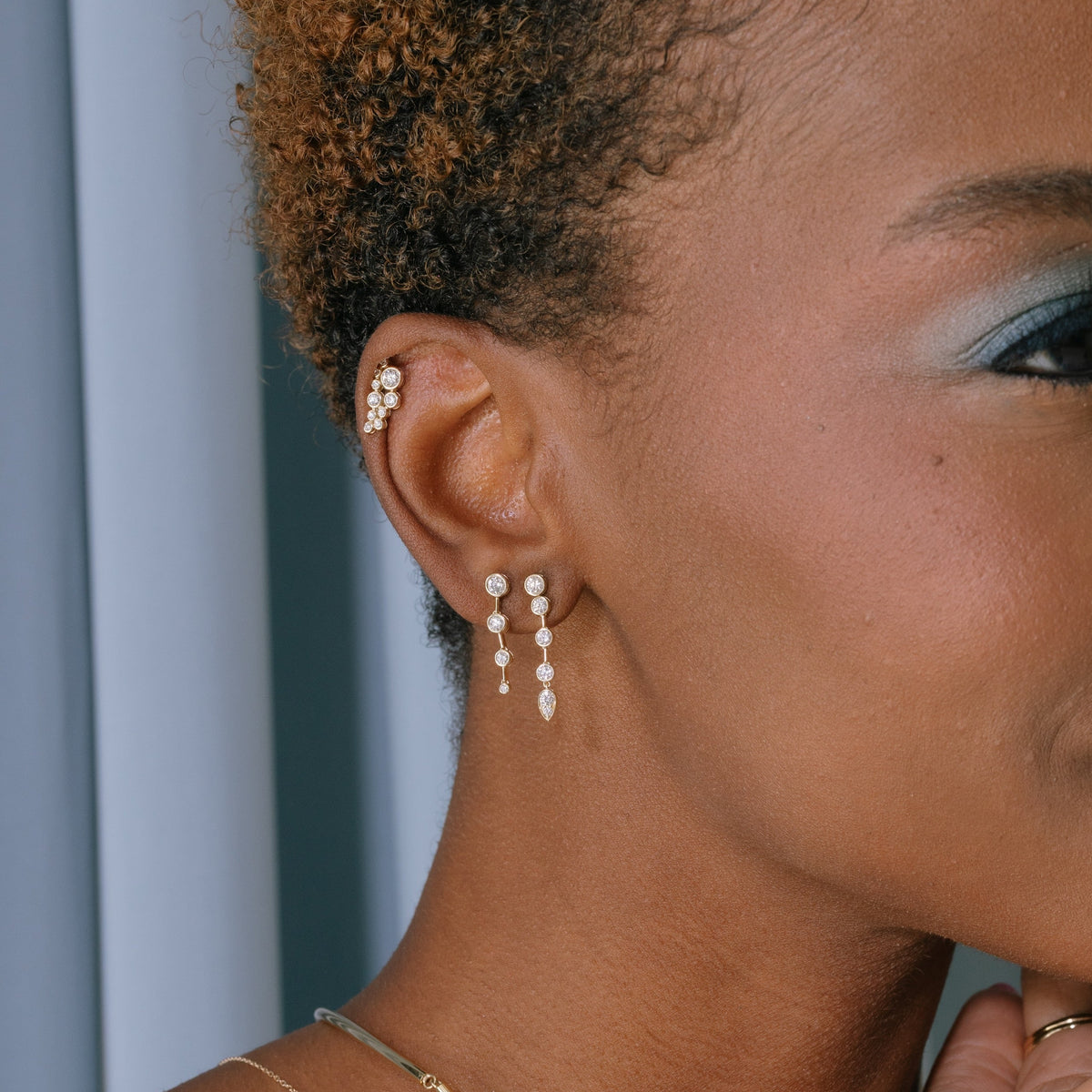 Round Bezel Diamond Cluster Studs