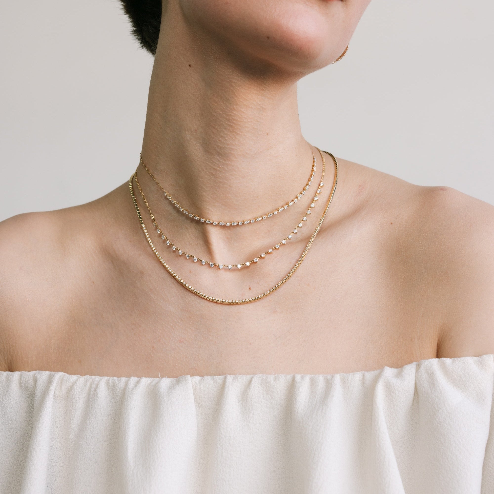 Alternating Diamond Station Paperclip Chain Necklace