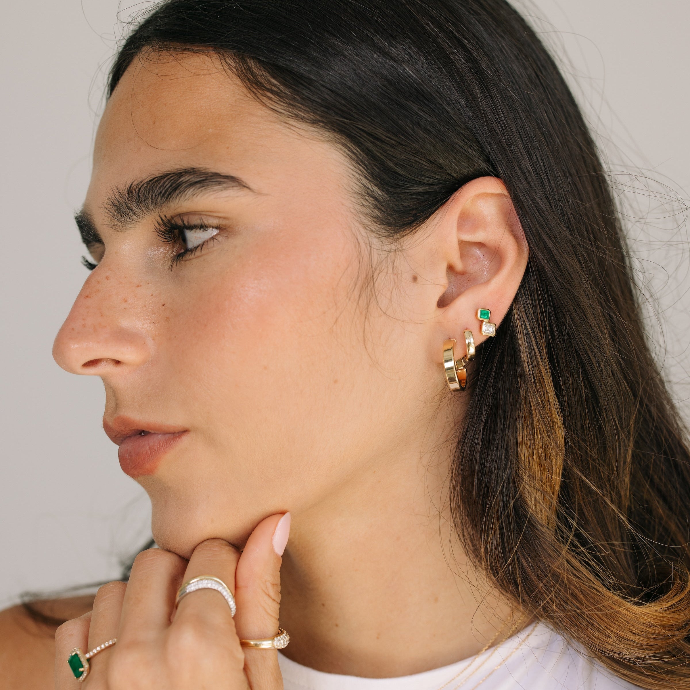 Mismatched Emerald & Diamond Toi Et Moi Studs