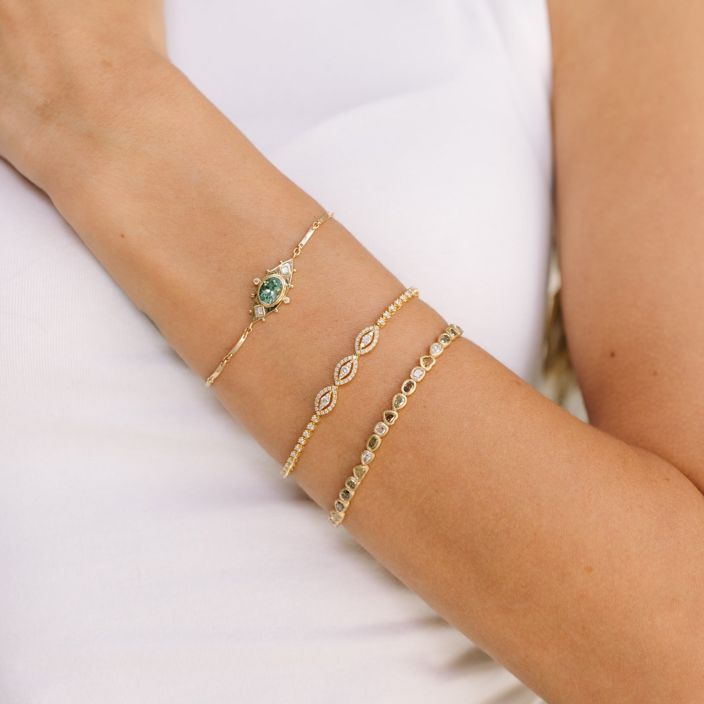 Green Tourmaline Eye & Diamond Bracelet