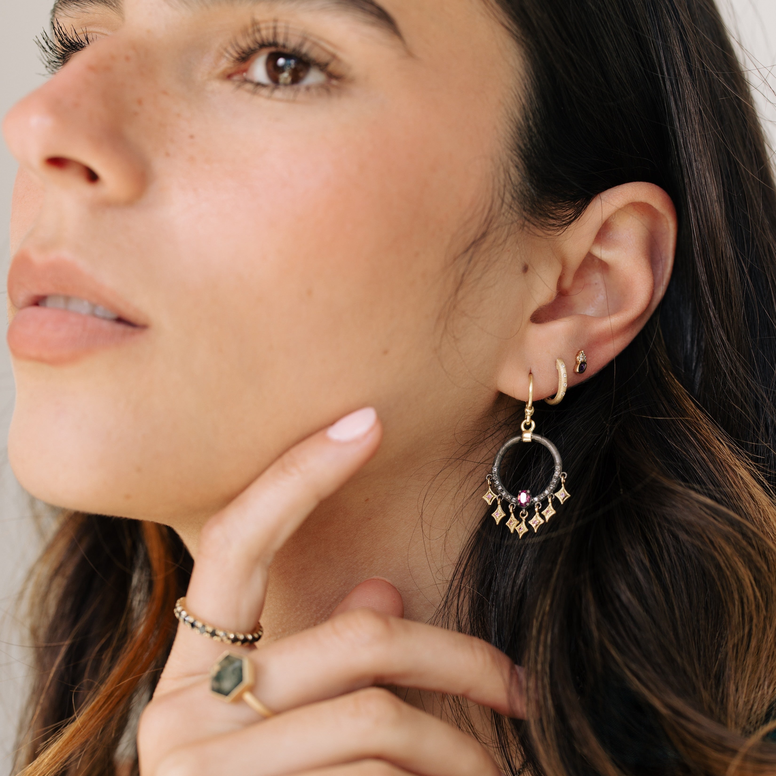 Brushed Diamond Dot Huggies