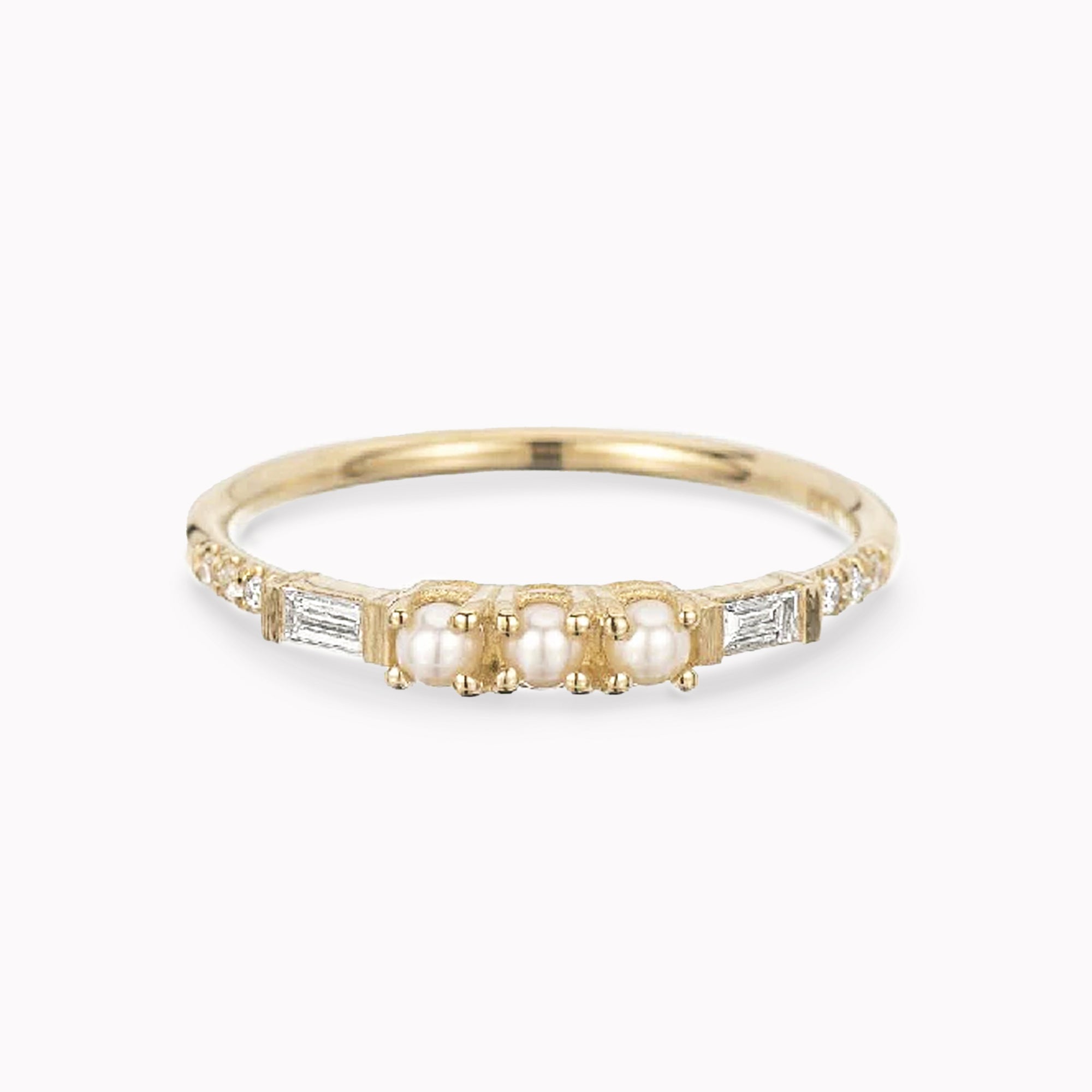 3 Pearl Baguette Equilibrium Ring