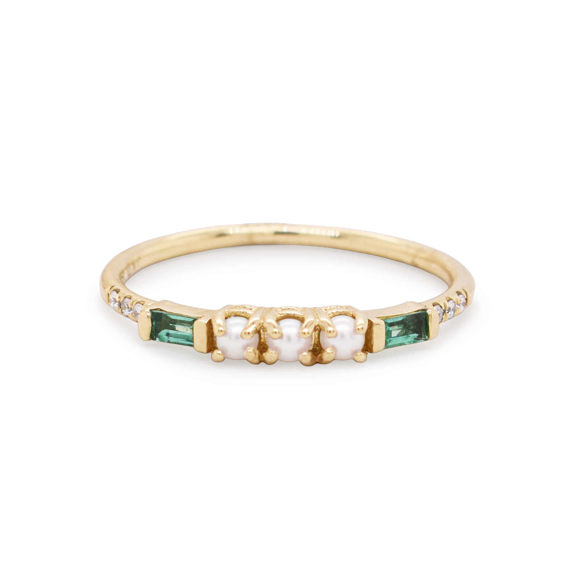 3 Pearl Baguette Emerald Equilibrium Ring