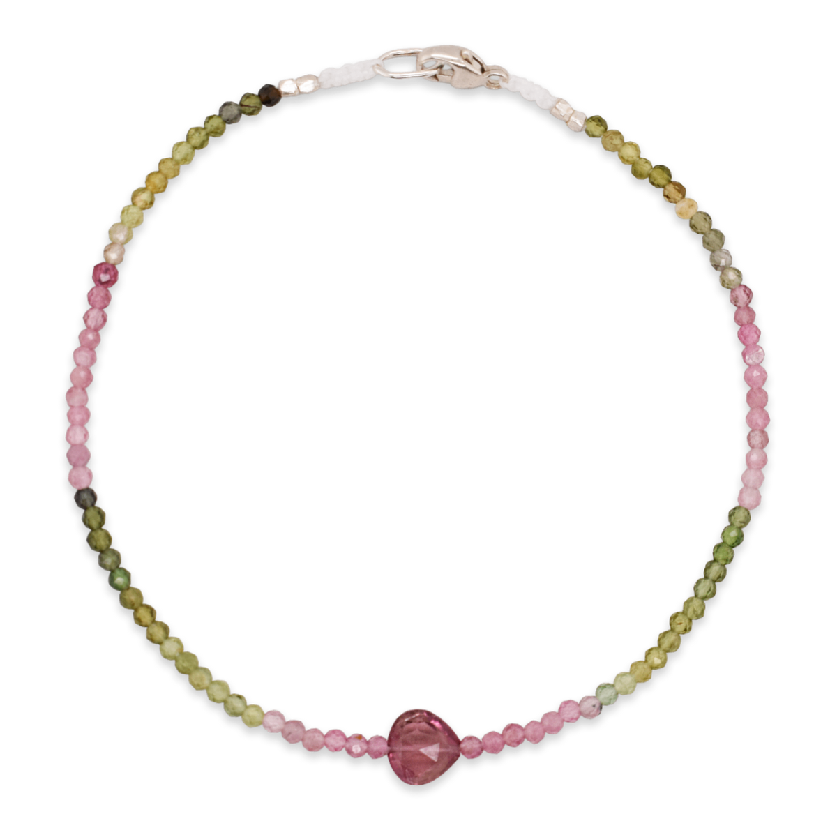 Green & Pink Tourmaline Beaded Bracelet