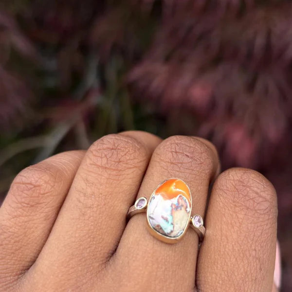 Fire Opal & Sapphire Ring