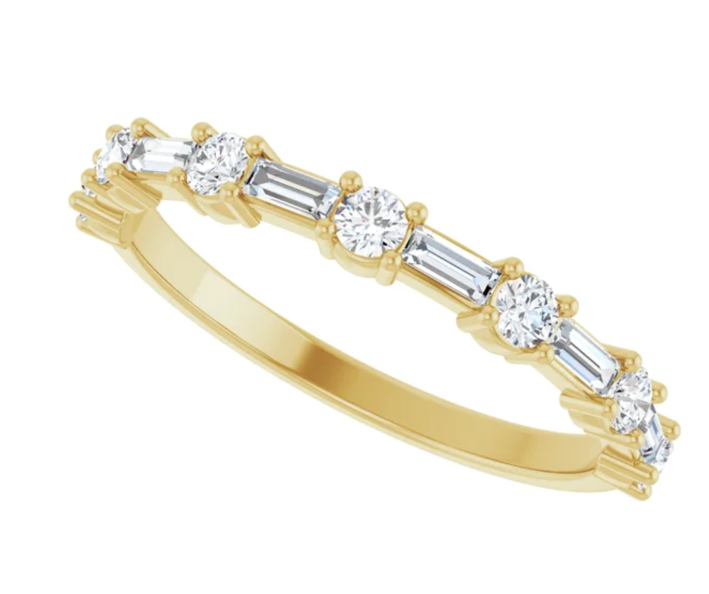 Baguette & Round Diamond Half Eternity Band