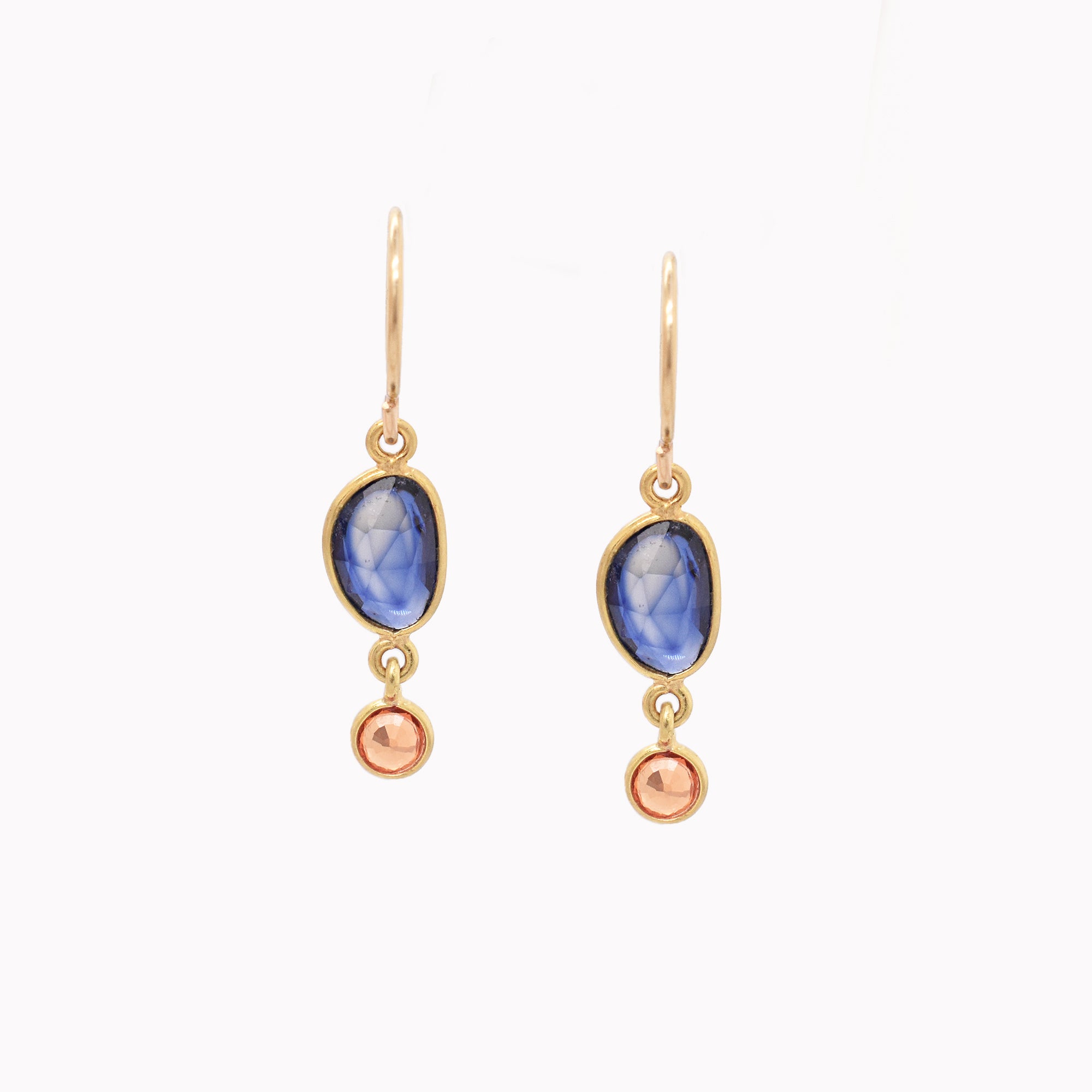 Blue & Orange Sapphire Dangle Earrings