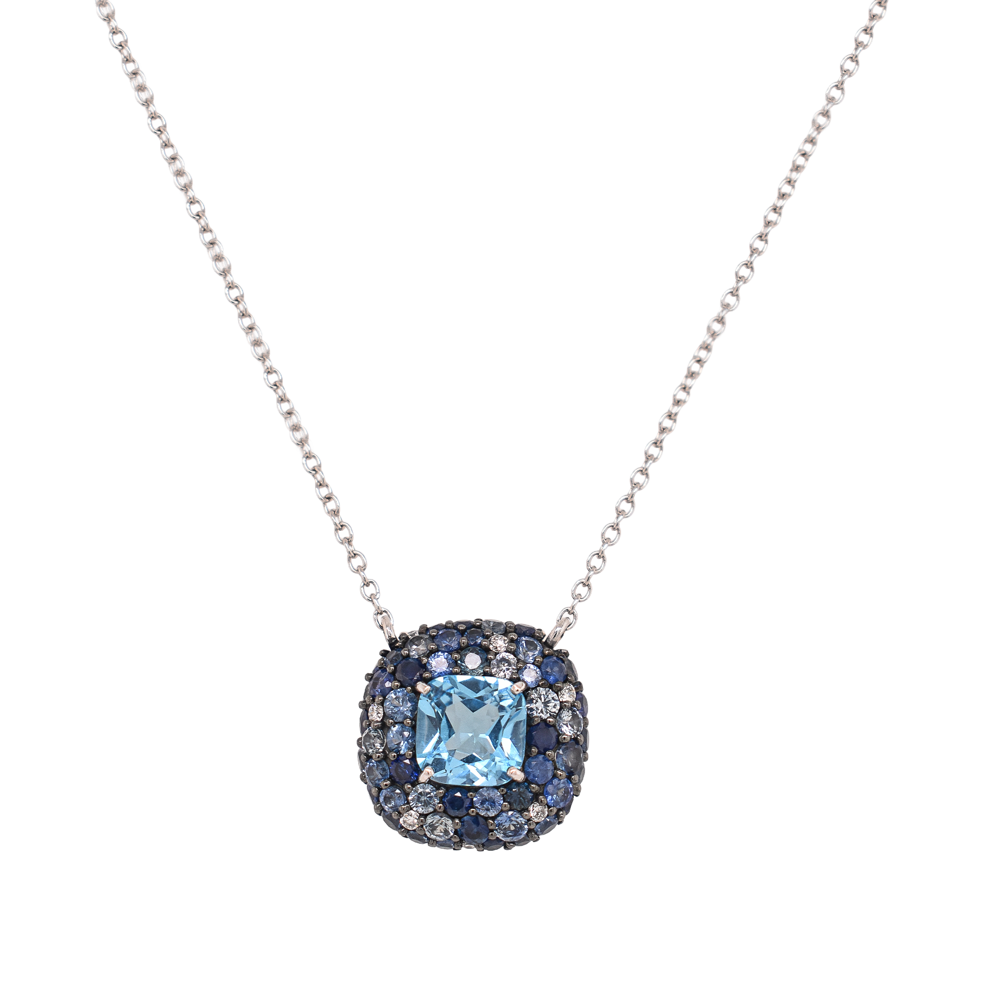 Mosaic Blue Gemstone Pendant Necklace