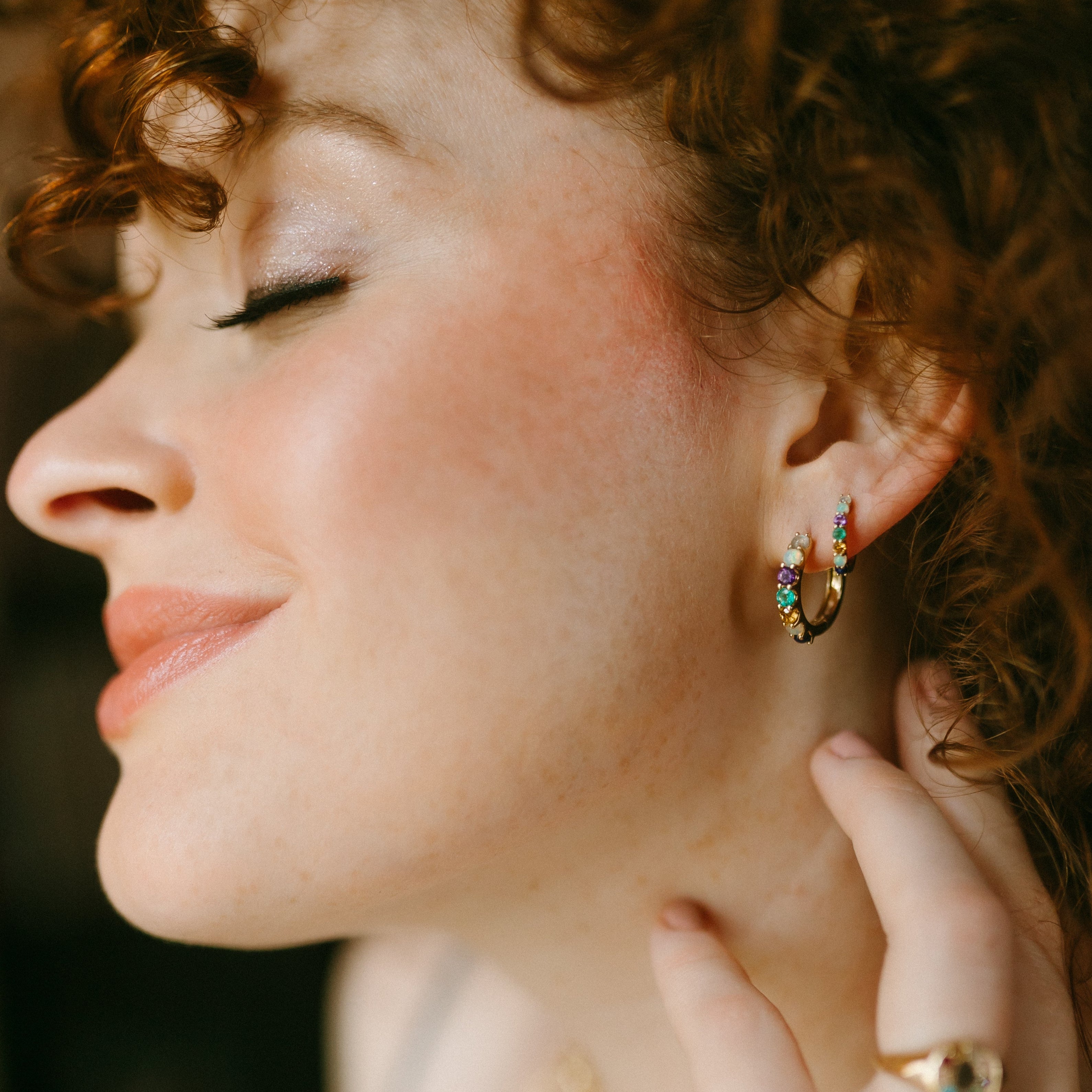 Petite "Love You" Gemstone Huggies - 7 Stones