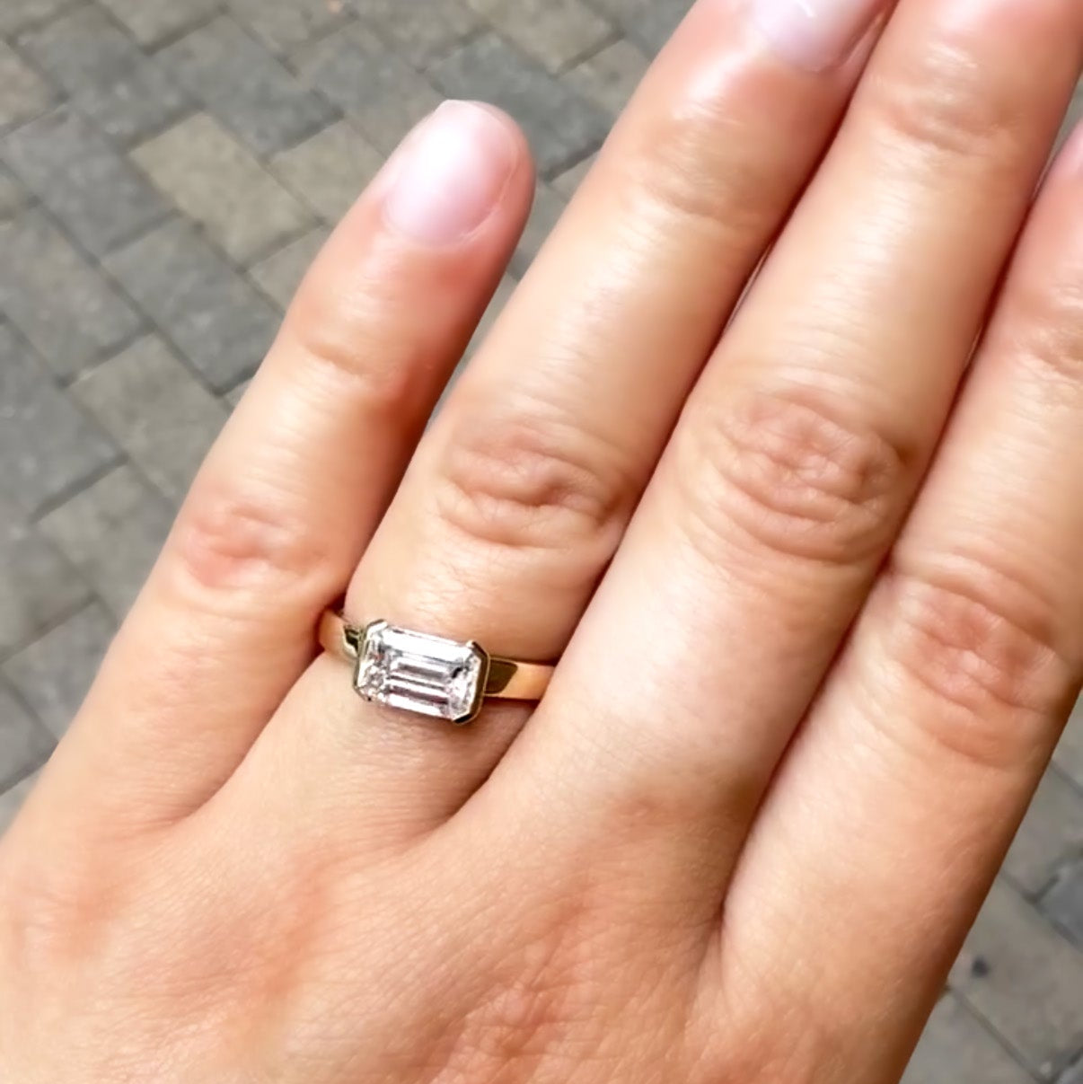 Claire East/West 1.50ct Half Bezel Solitaire White Diamond Engagement Ring