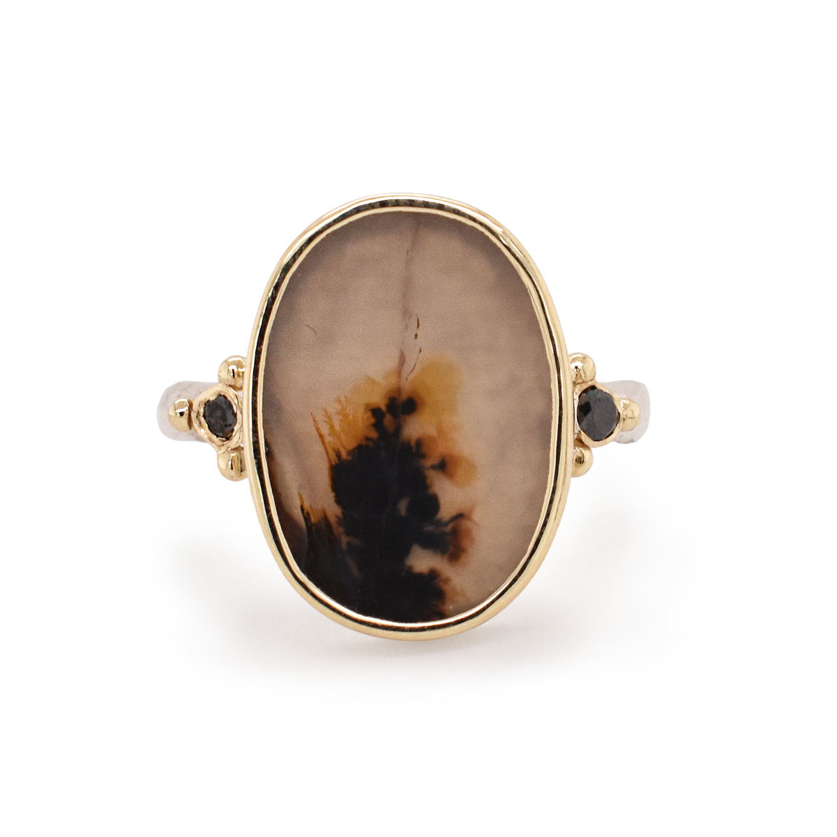 Dendritic Agate & Black Diamond Ring