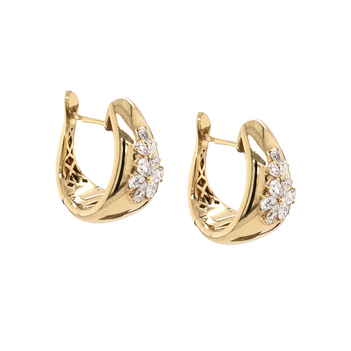 Diamond Flower Tapered Huggie Earrings