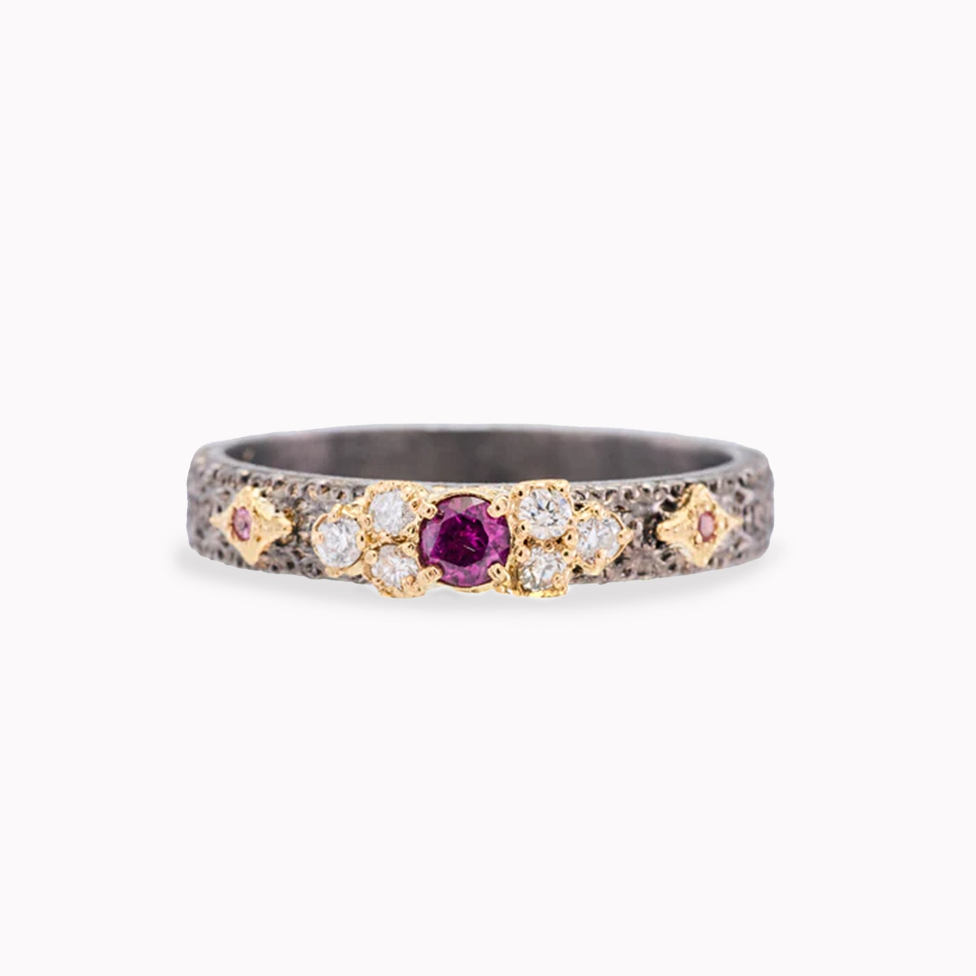 Purple Rhodolite Crivelli Scroll Stack Ring