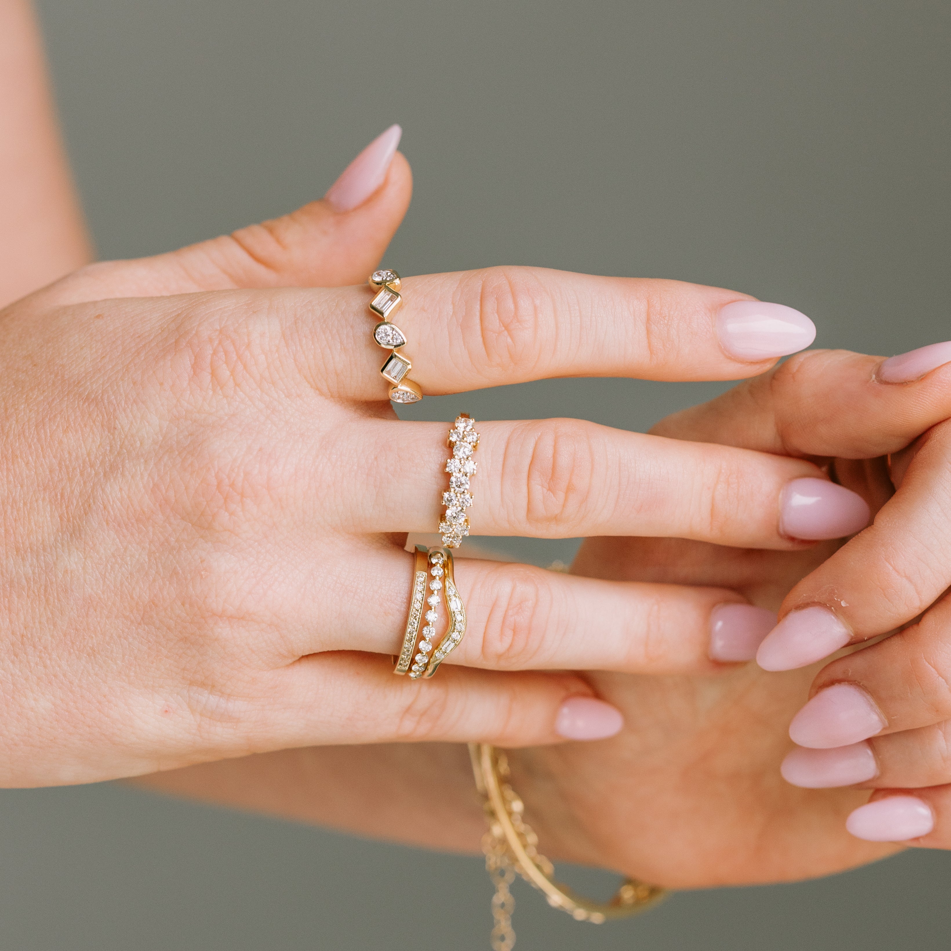 Pivoting Bezel Set Diamond Shapes Ring