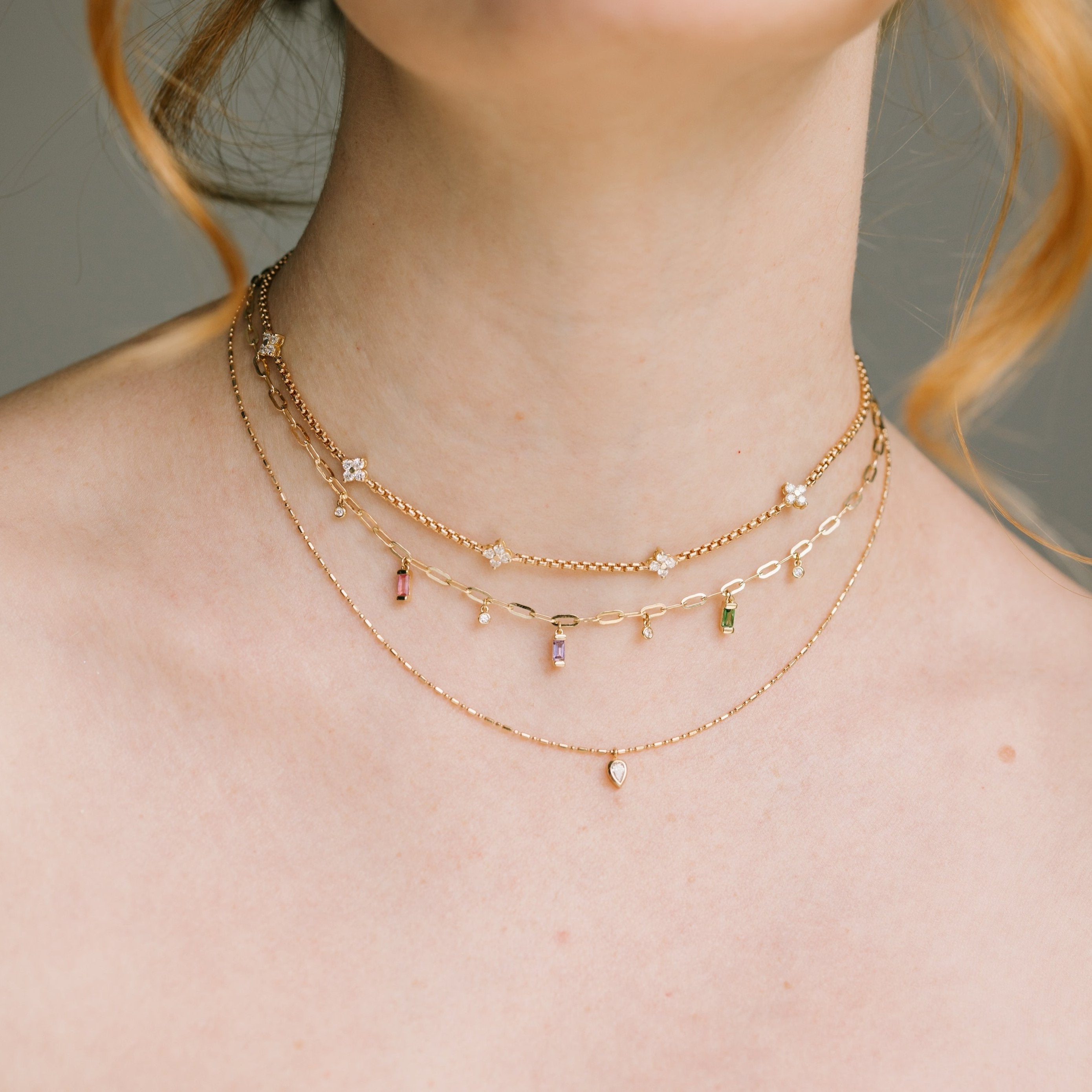 5 Prong Diamond Quad Station Box Chain Necklace