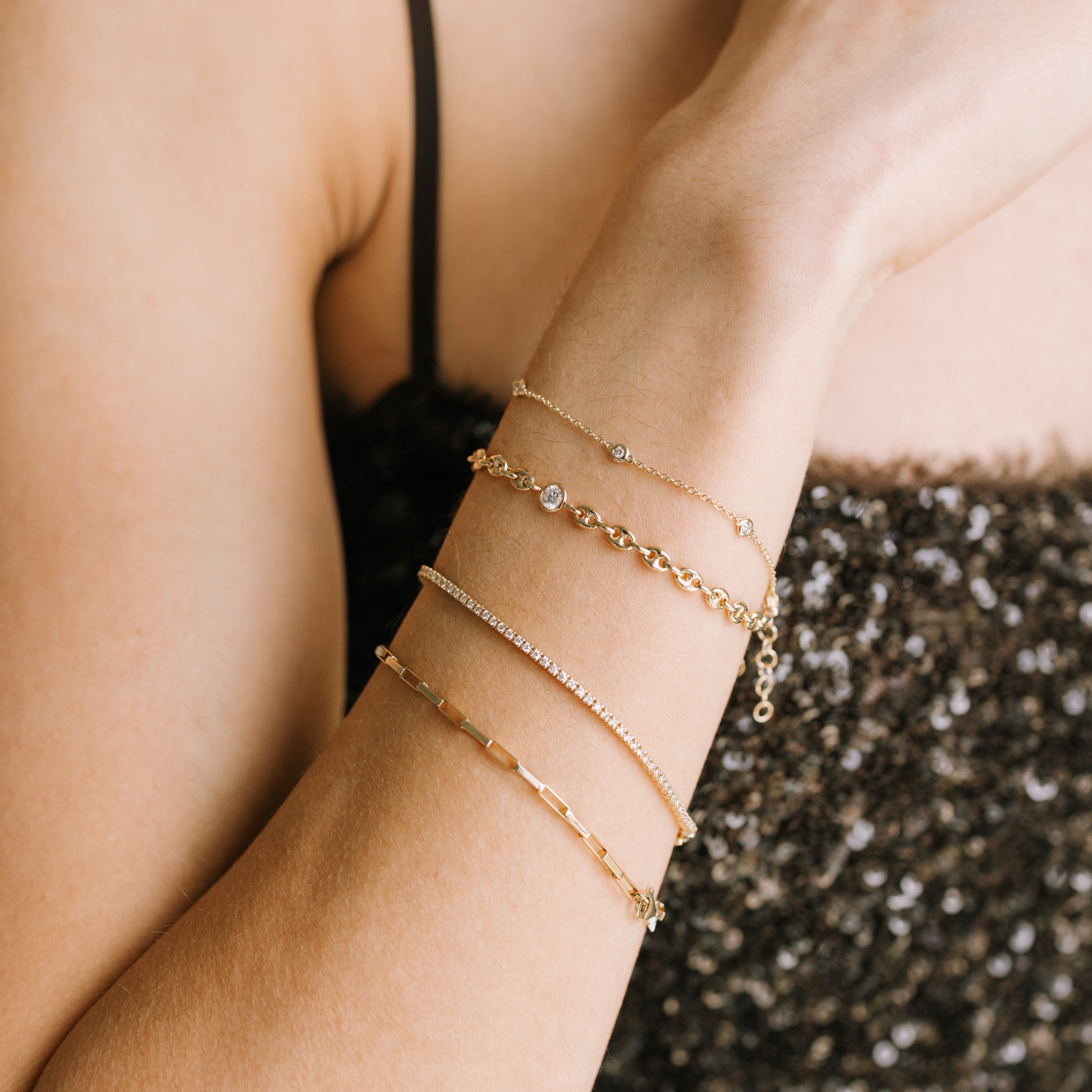 Small Bezel Diamond By The Yard Bracelet
