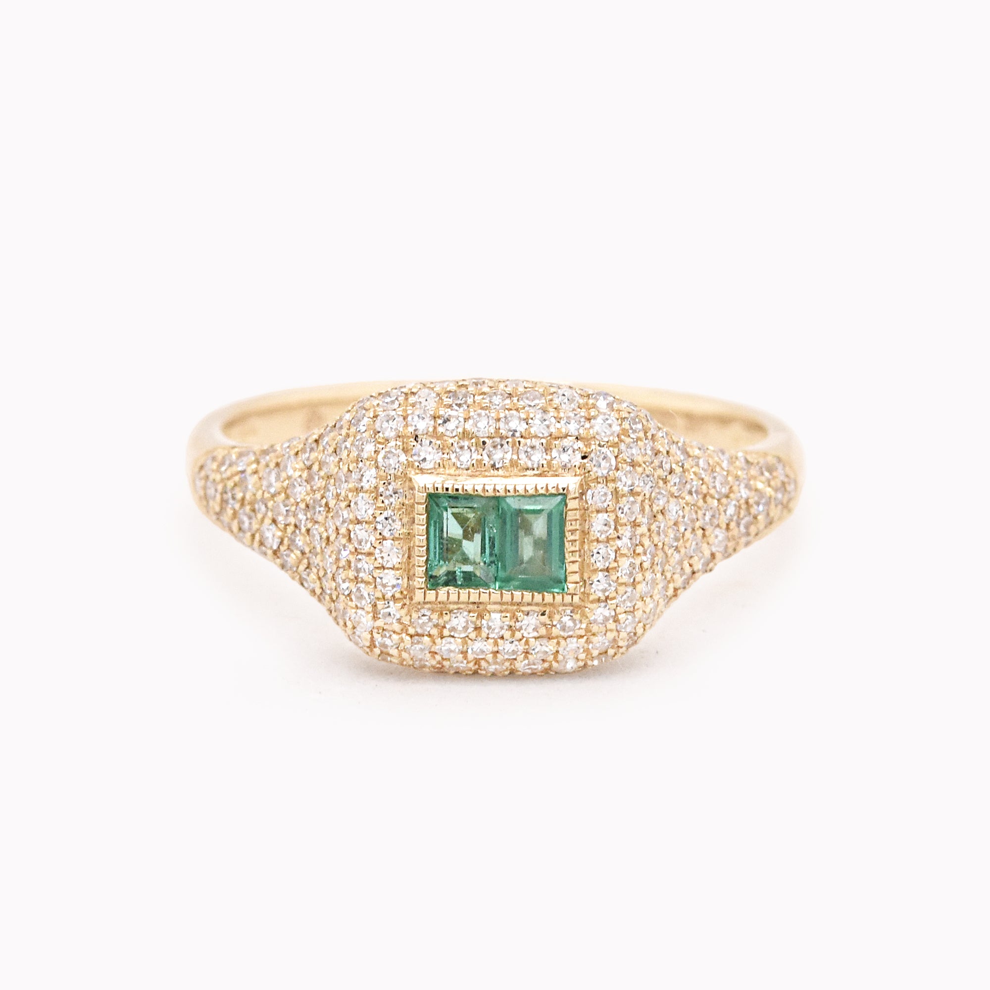 Emerald & Pavé Diamond Signet Ring