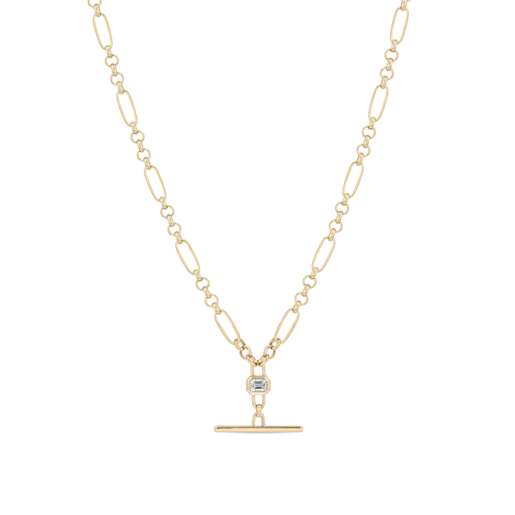 Emerald-Cut Diamond Paperclip & Rolo Chain Lariat Necklace