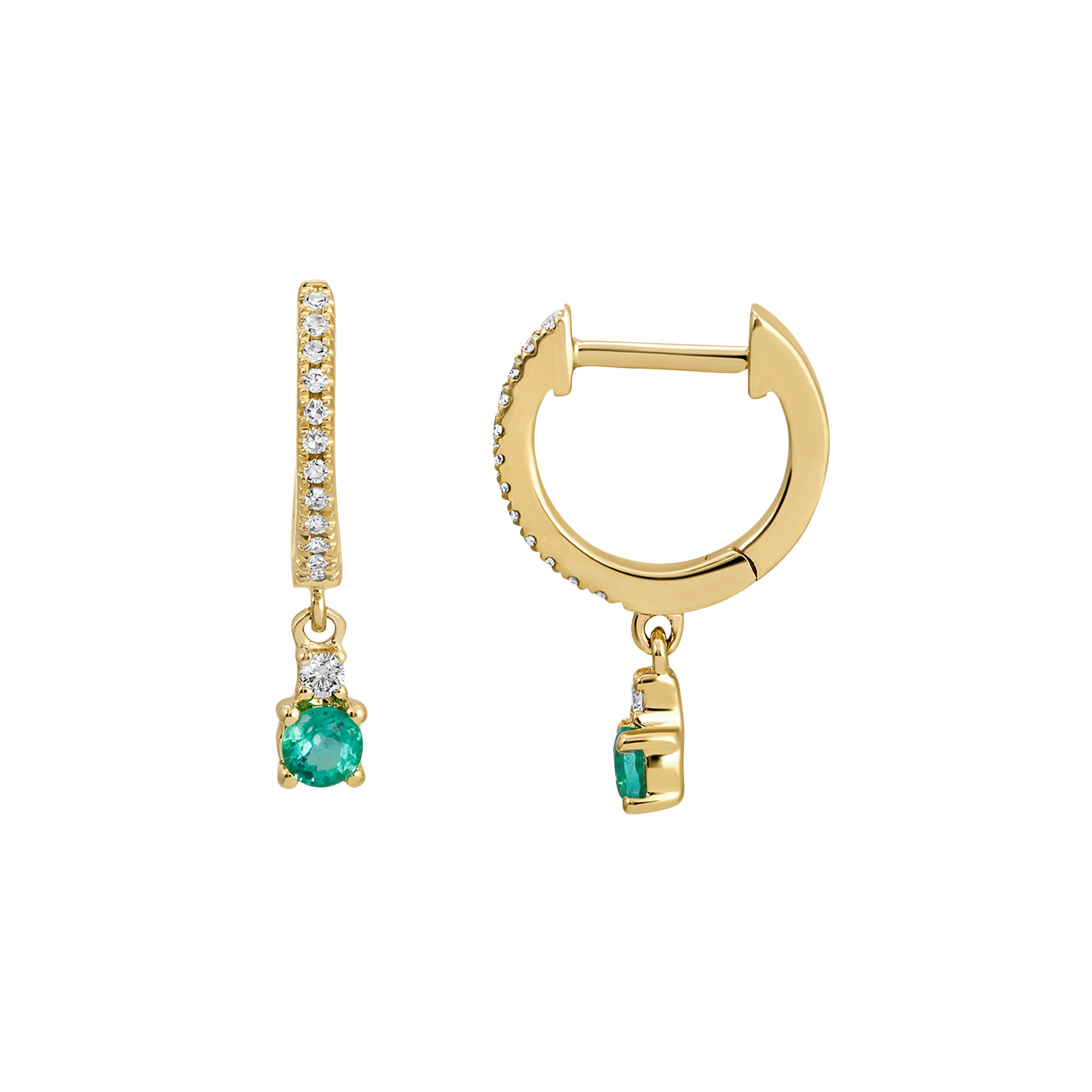 Emerald Dangle Diamond Huggies