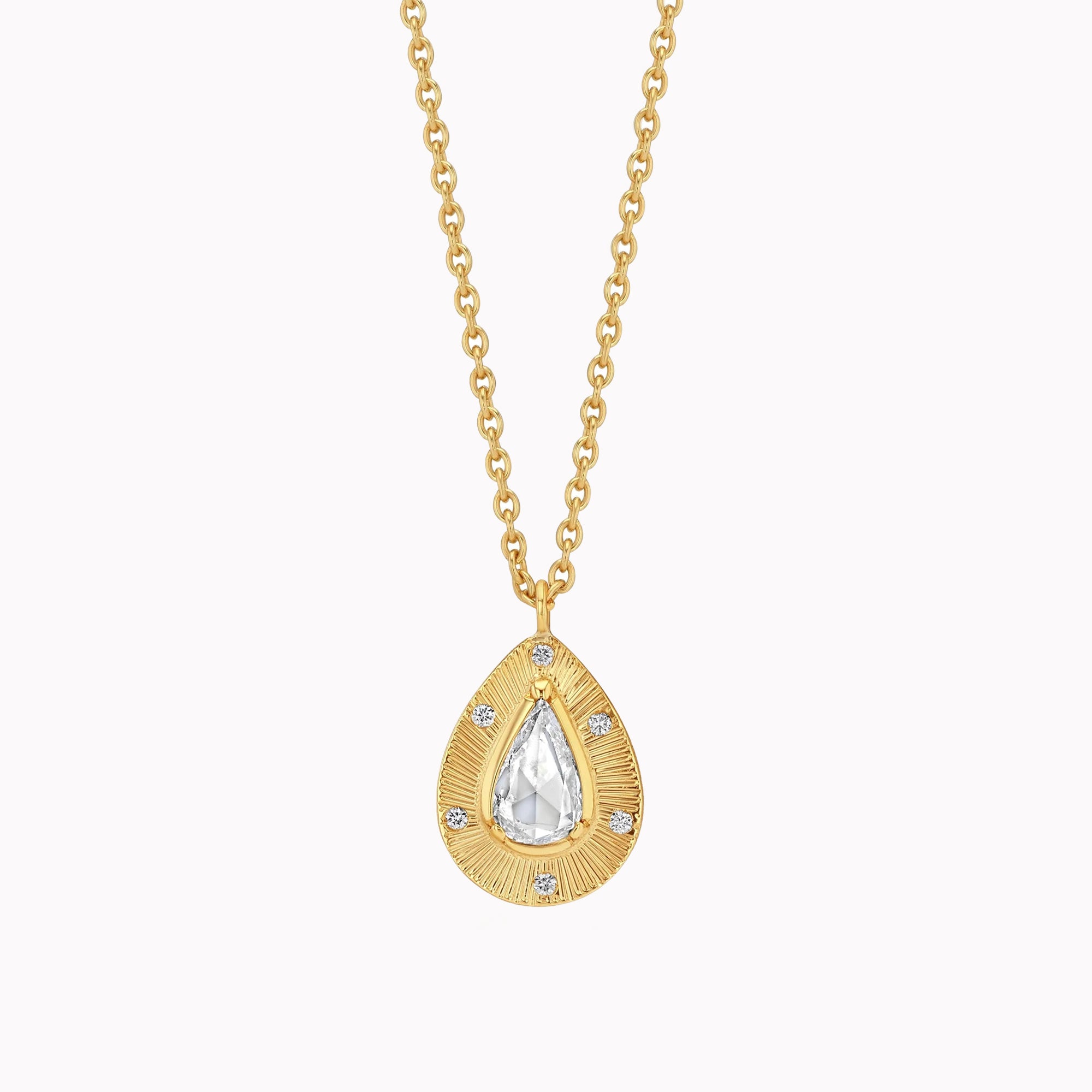 Engraved Diamond Teardrop Necklace