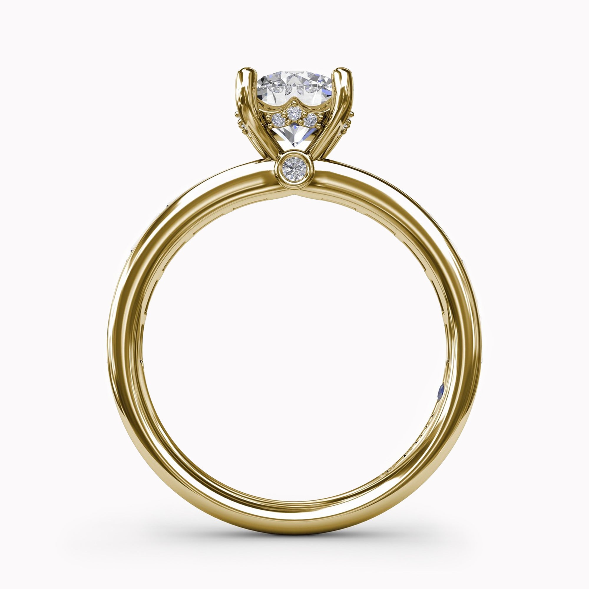 Classic Round Diamond Solitaire Engagement Ring Setting With Baguette Diamond Shank