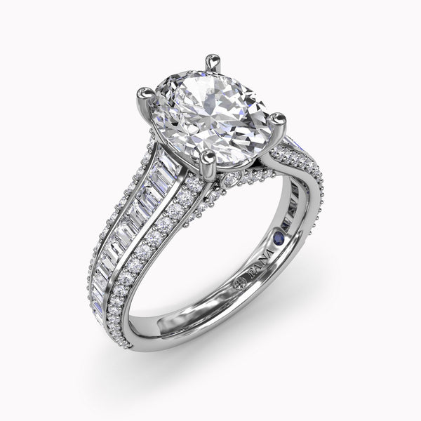Oval Diamond Engagement Ring Setting With Baguettes & Pavé Diamonds