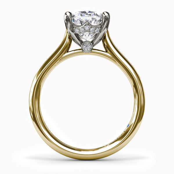 Four Split Prong Solitaire With Hidden Halo Engagement Ring