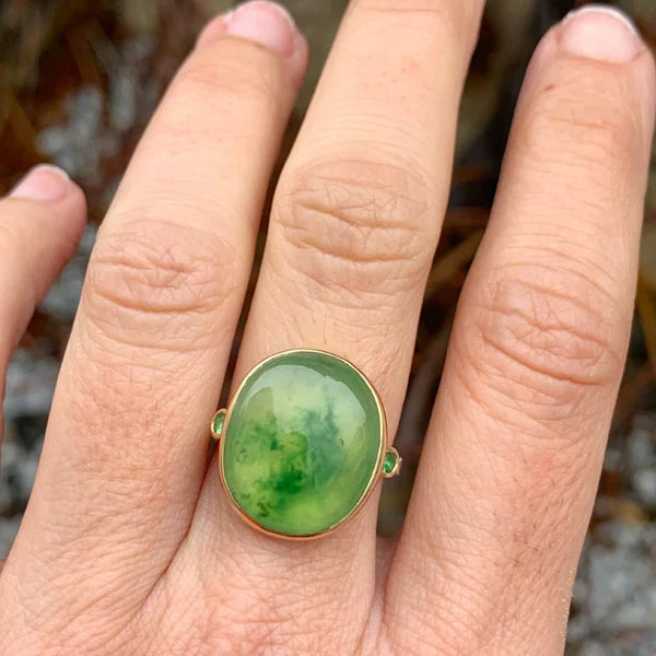 Green Hydrogrossular Garnet & Tsavorite Ring