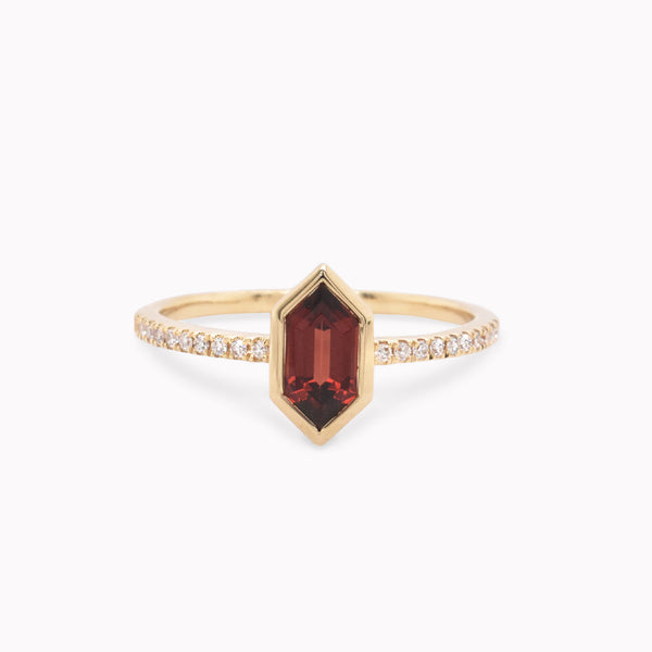 Hexagon Garnet & Diamond Ring