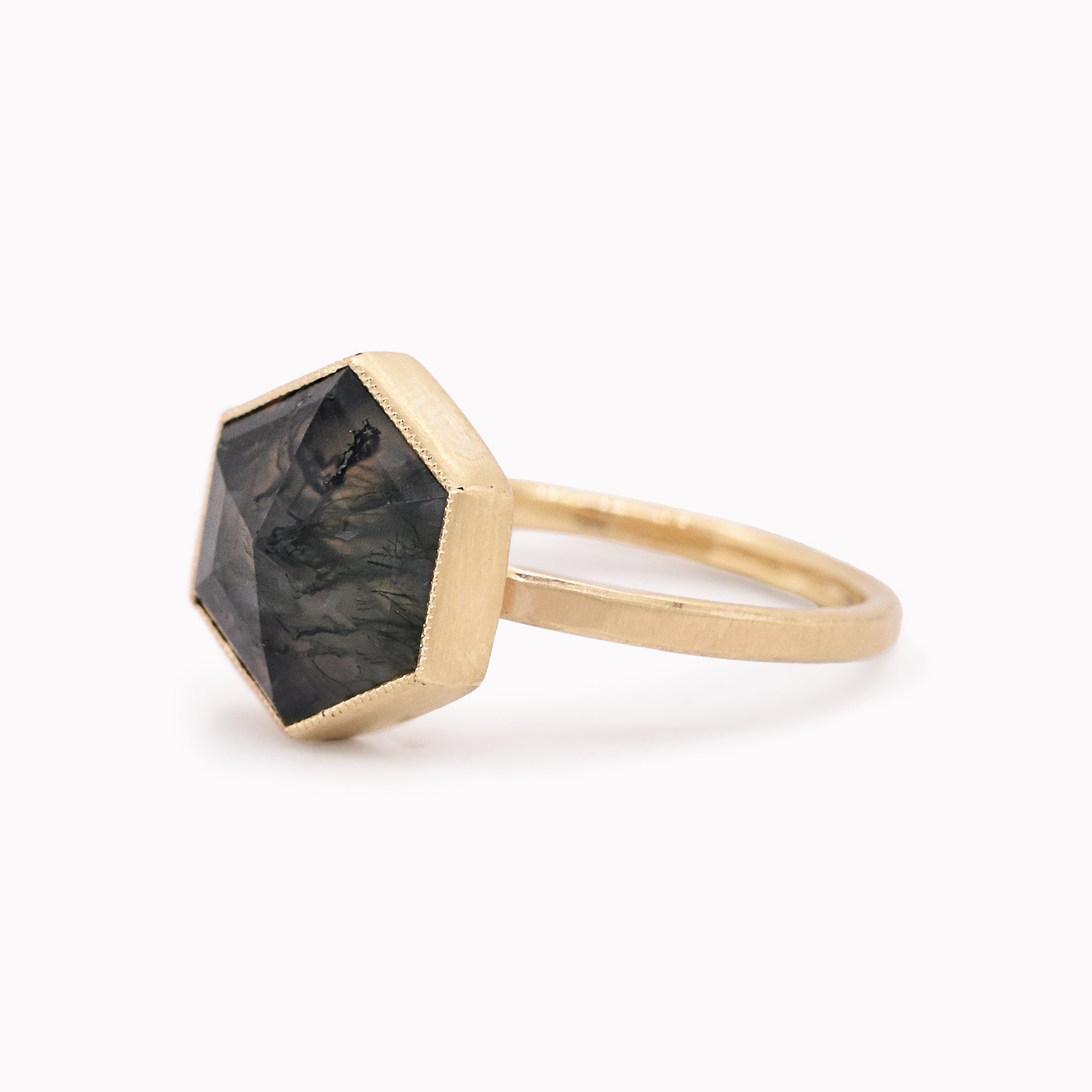 Hexagon Moss Agate Juicy Ring