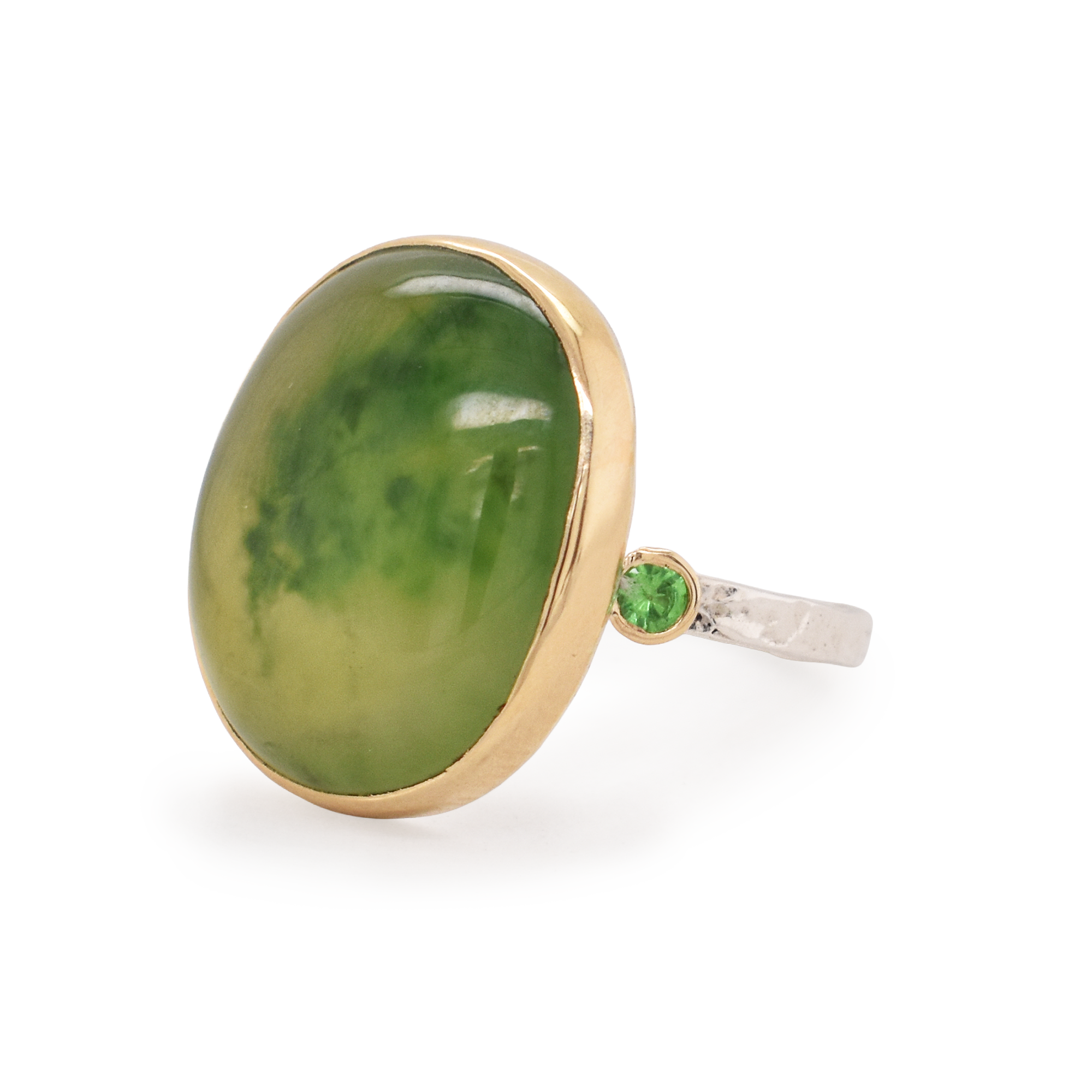 Green Hydrogrossular Garnet & Tsavorite Ring