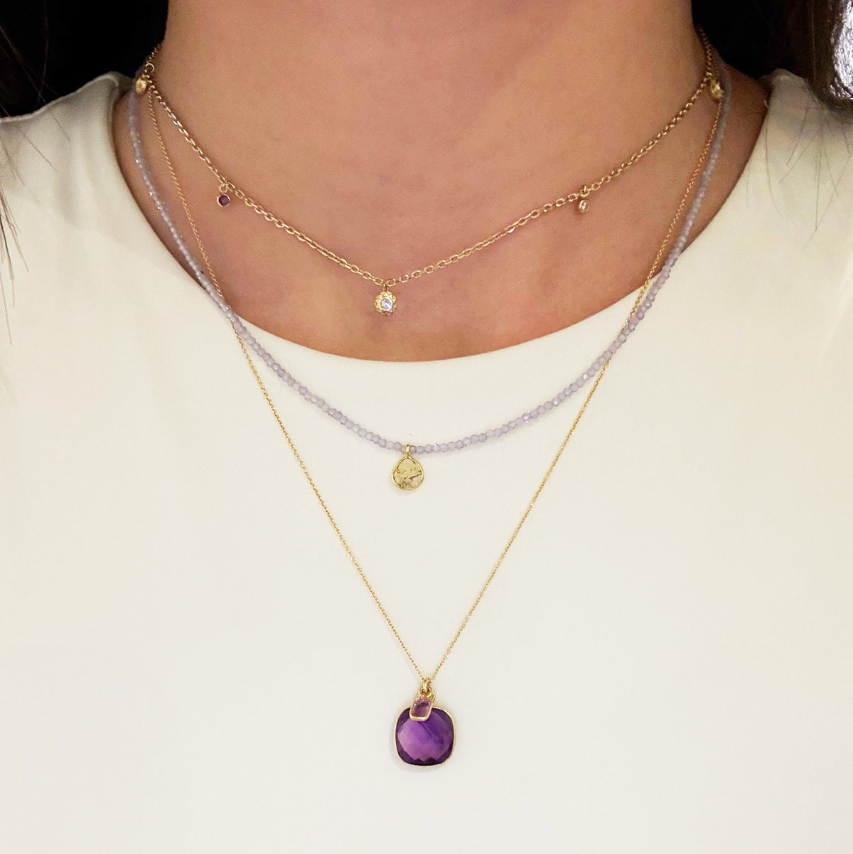 Amethyst & Sapphire Charm Necklace