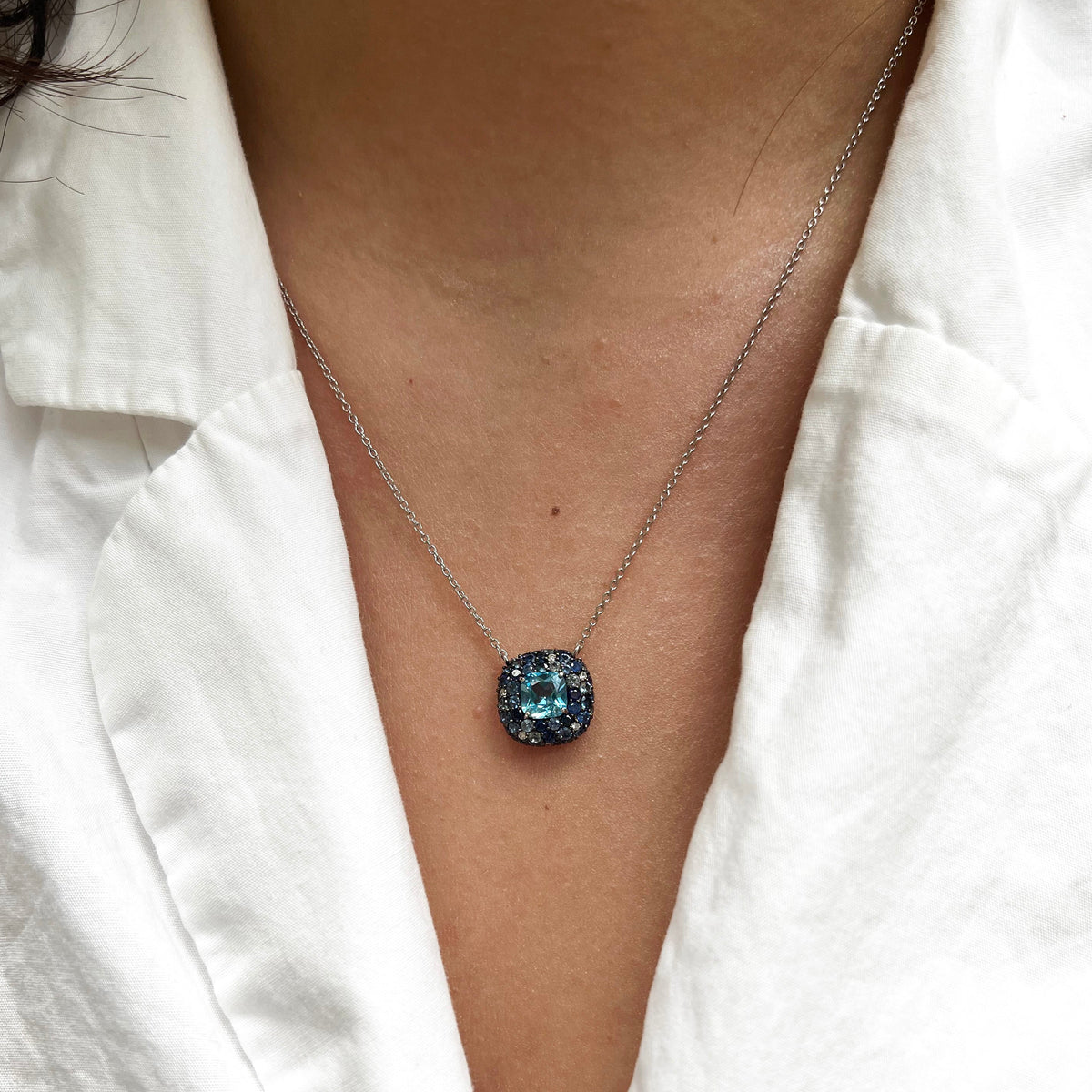 Mosaic Blue Gemstone Pendant Necklace