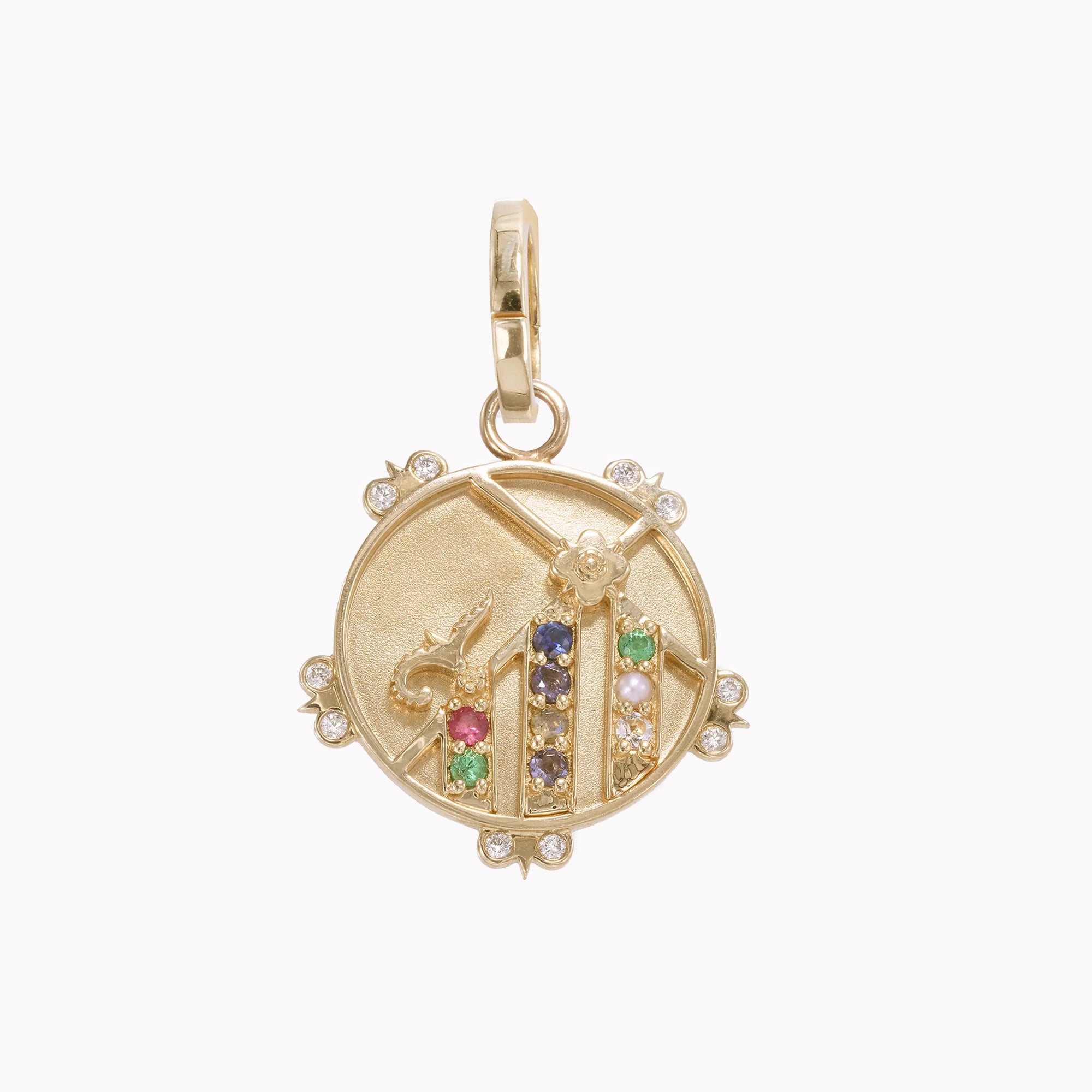 Medium (20mm) Mountain Medallion With Florets - "Resilient" Message - 9 Stones