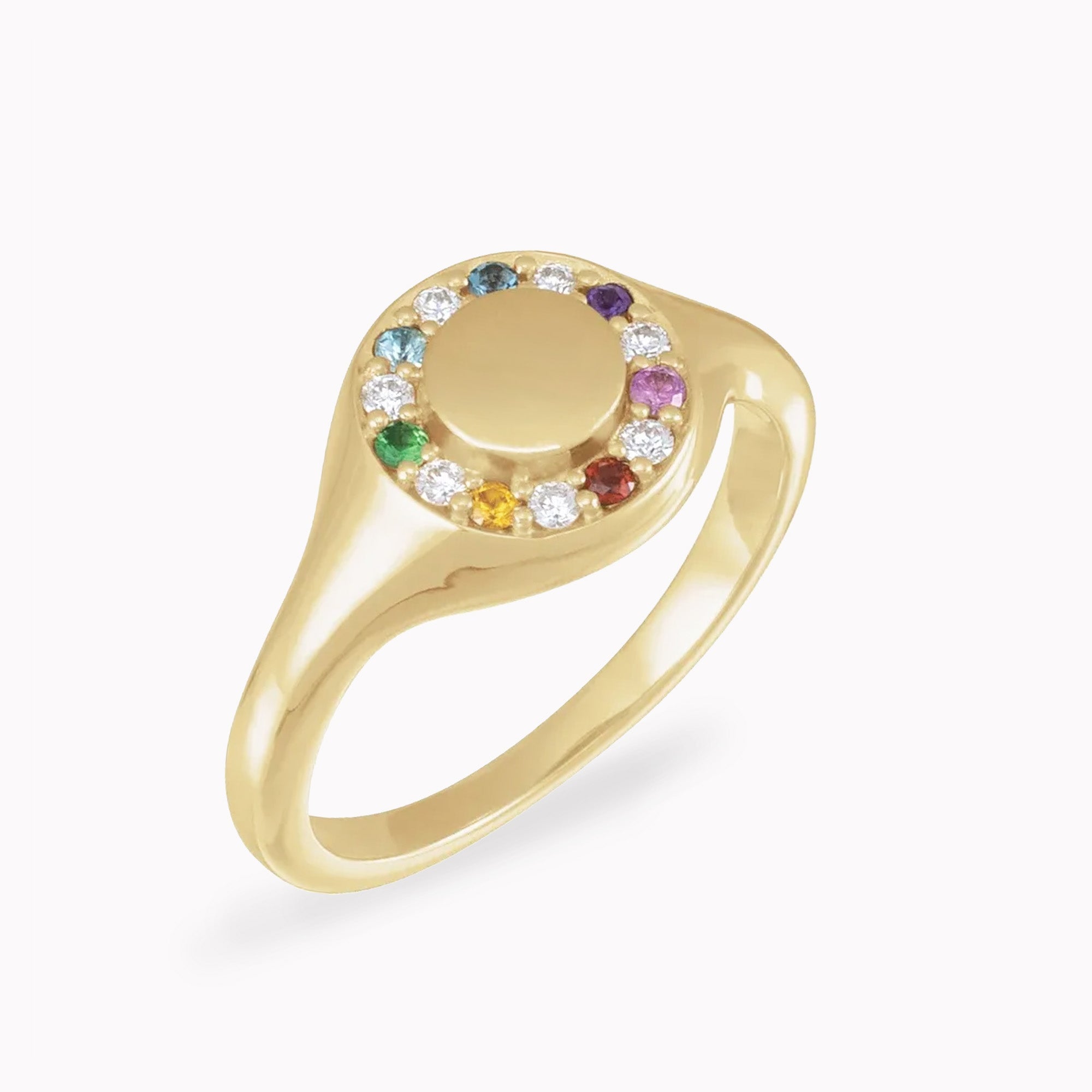 Engravable Multi-Gemstone & Diamond Halo Signet Ring