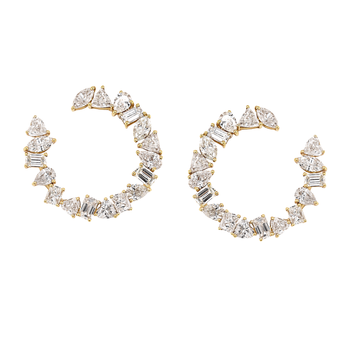 Mixed Shape Diamond Crescent Hoop Earrings
