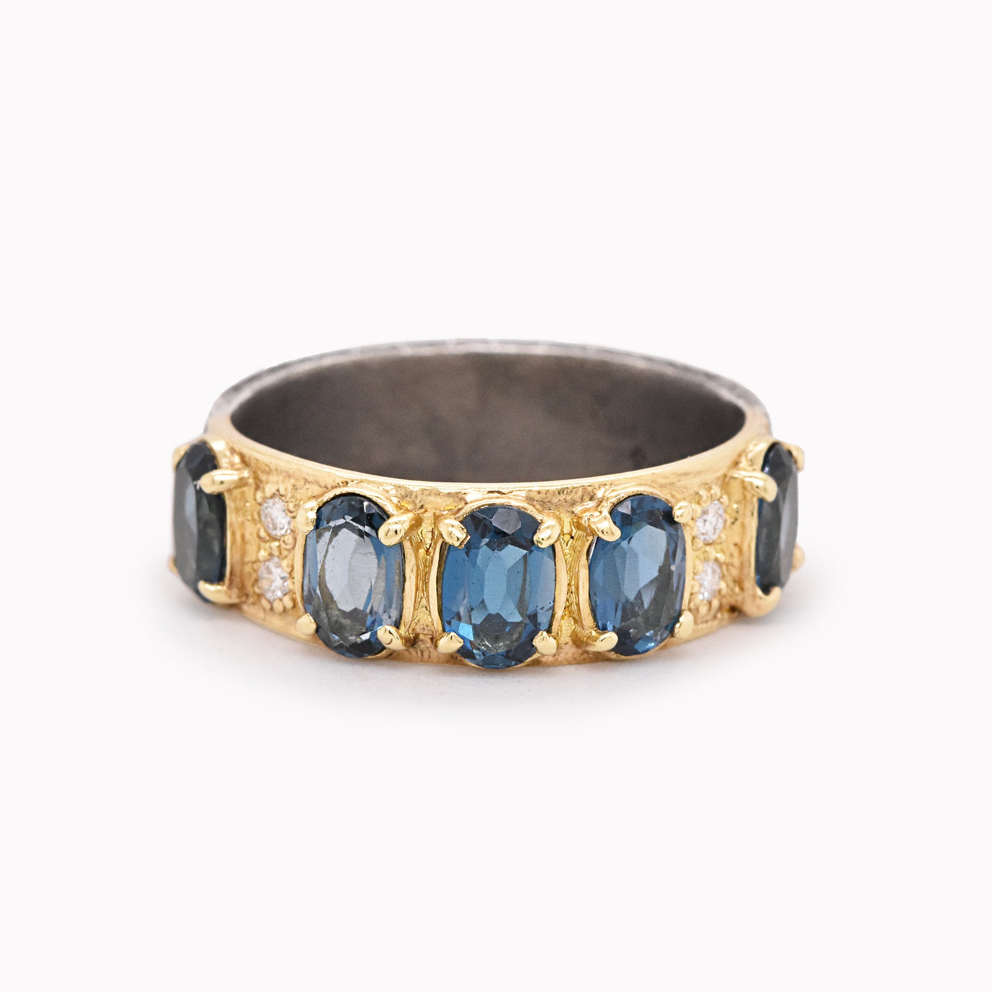 Oval London Blue Topaz & Diamond Wide Band
