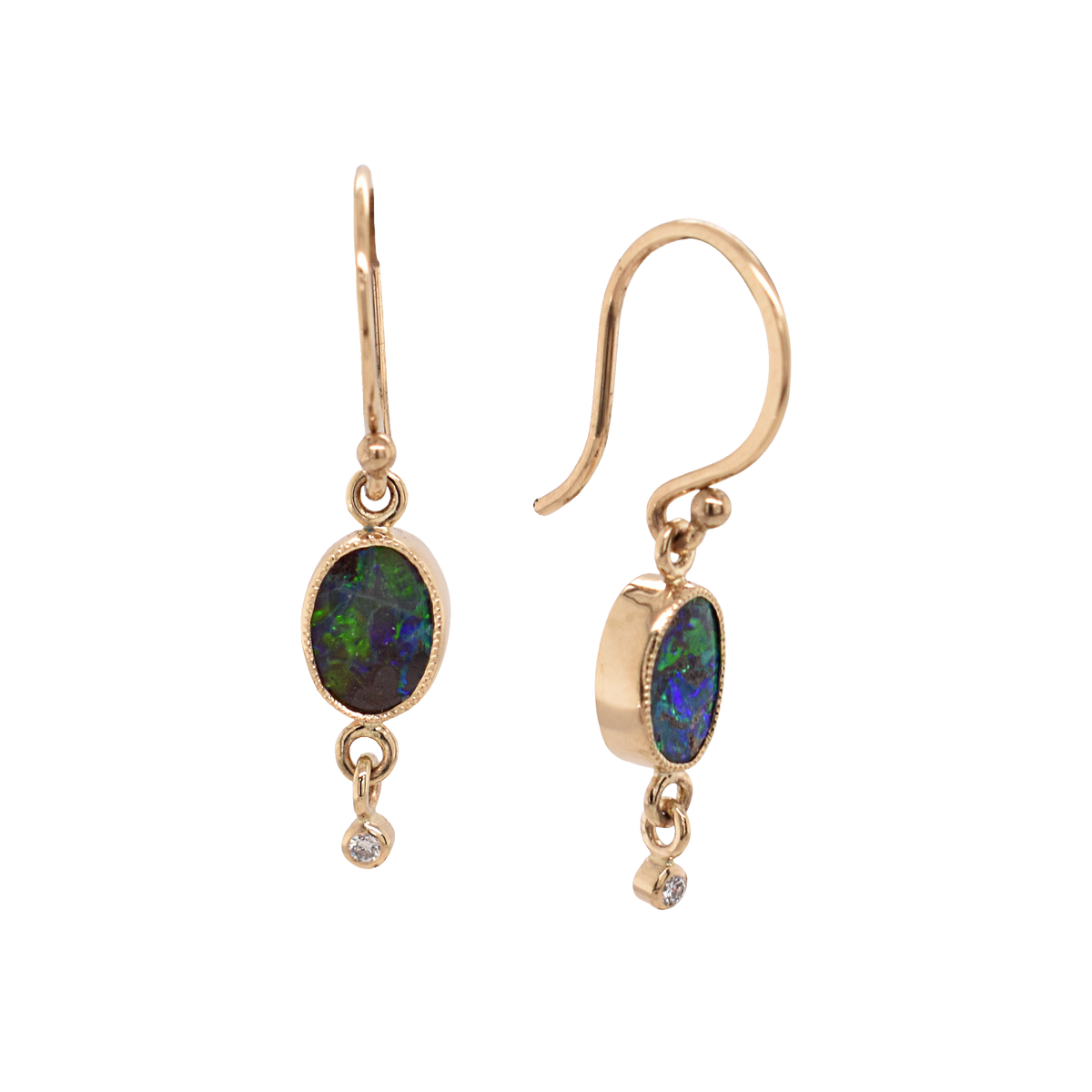 Juicy Australian Opal & Diamond Dangle Earrings