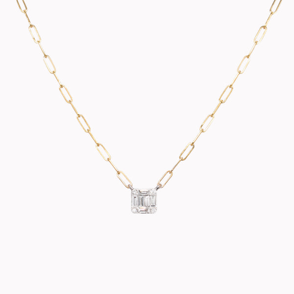 Diamond Baguette Cluster Paperclip Chain Necklace