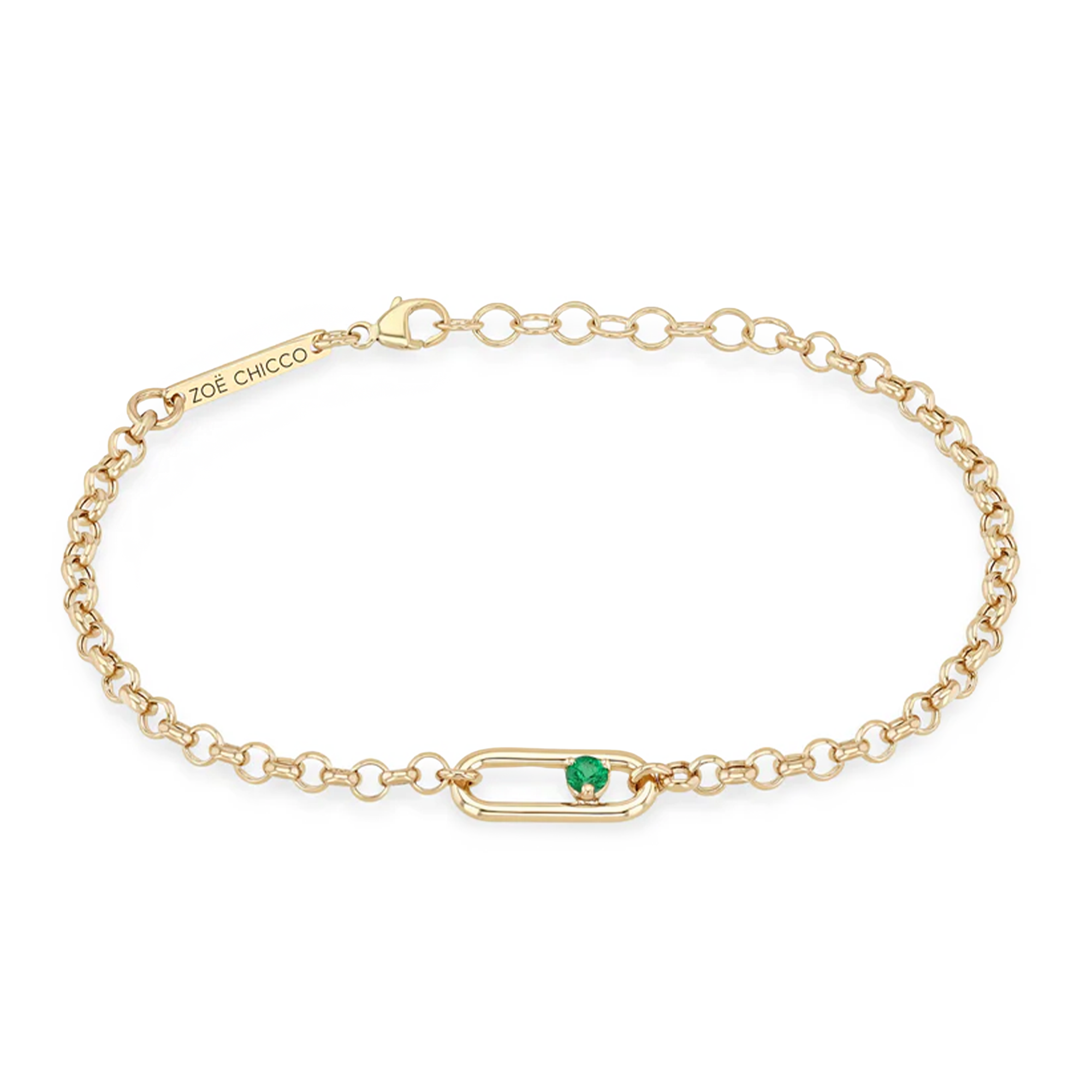 Emerald Paperclip Link Rolo Chain Bracelet