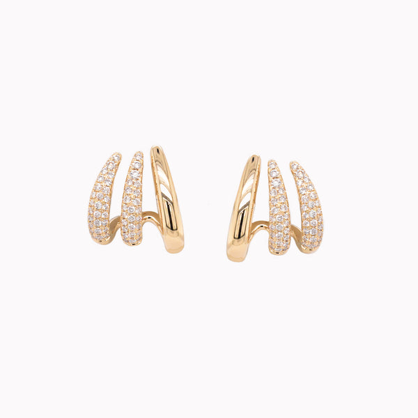 Pavé Diamond Caged Triple Claw Huggie Earrings