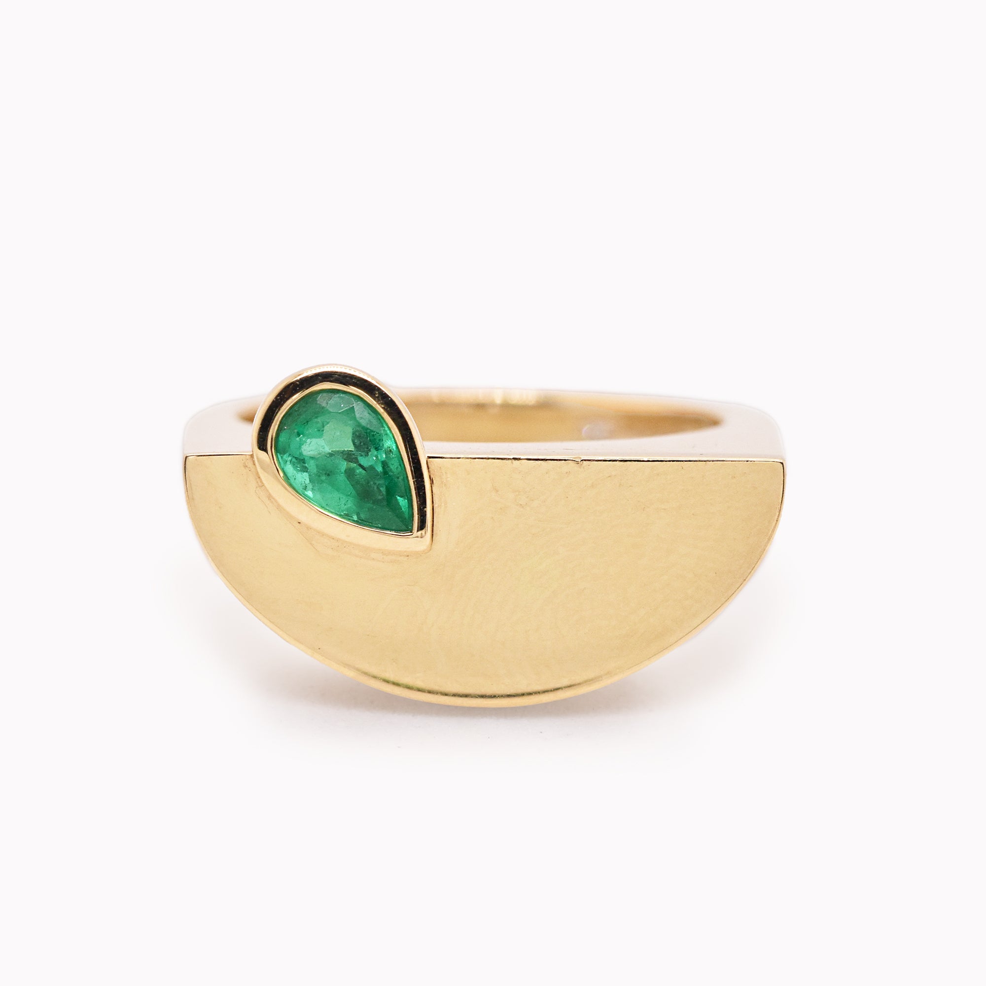 Pear Emerald Semi Circle Ring