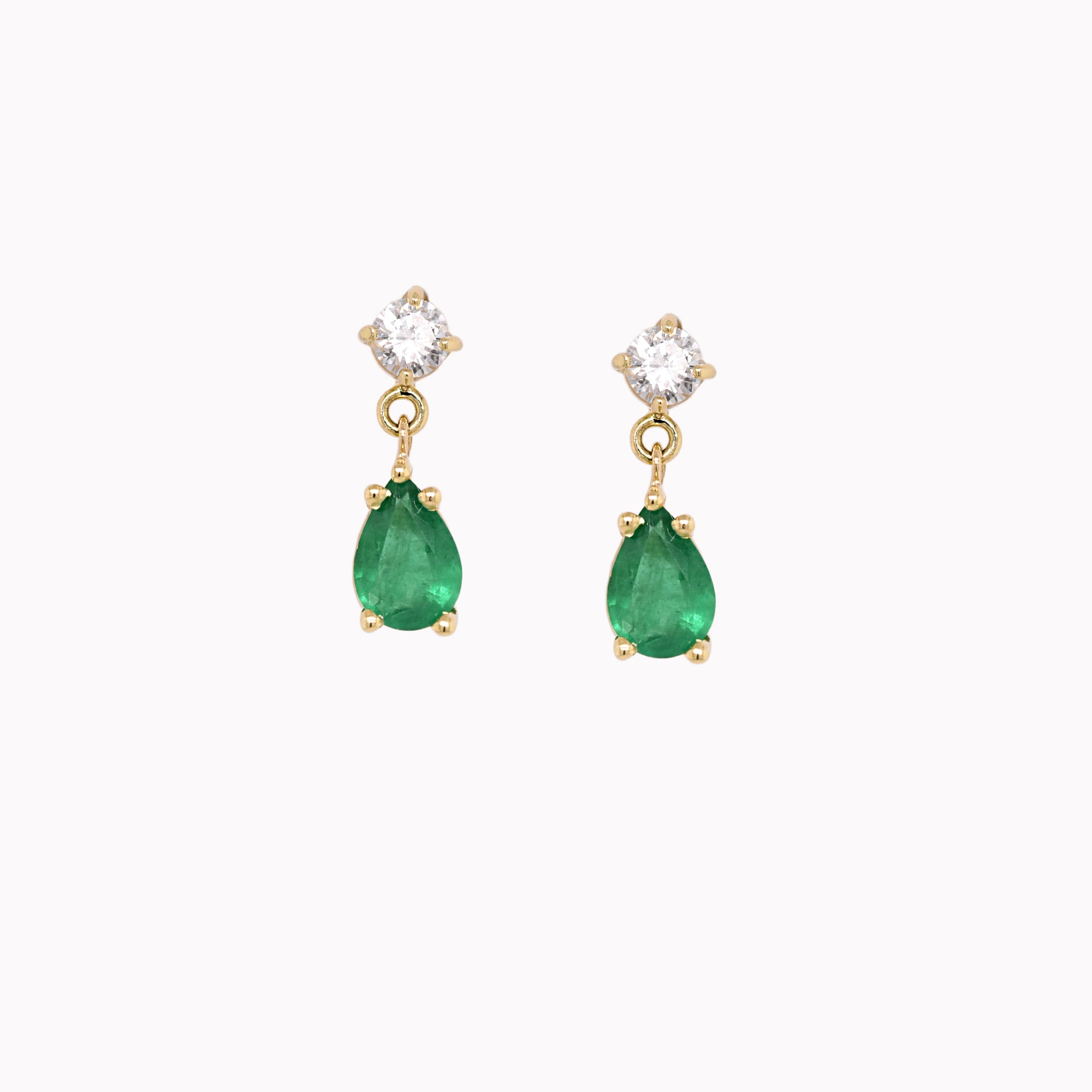 Diamond & Pear Emerald Dangle Studs