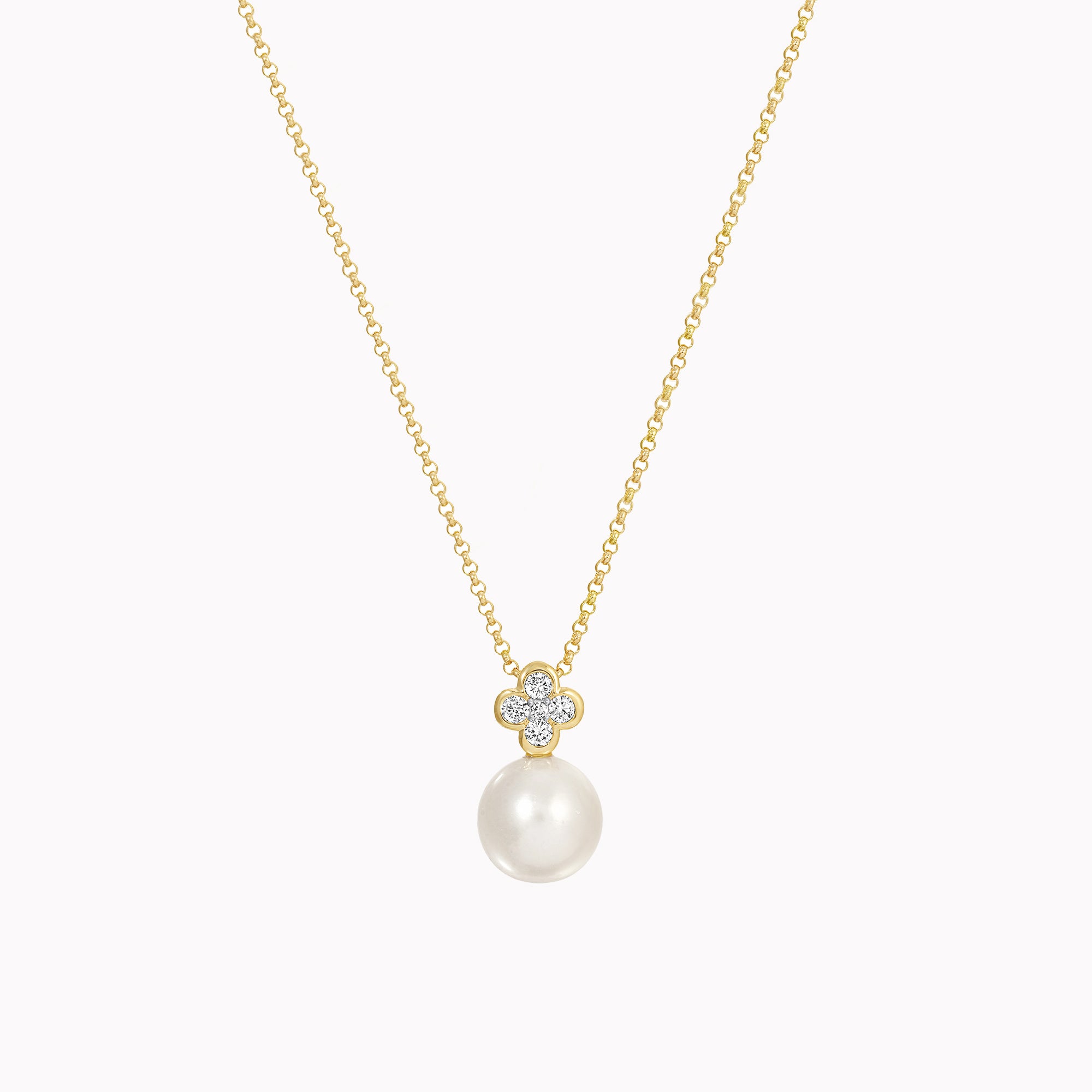 Pearl & Diamond Clover Necklace