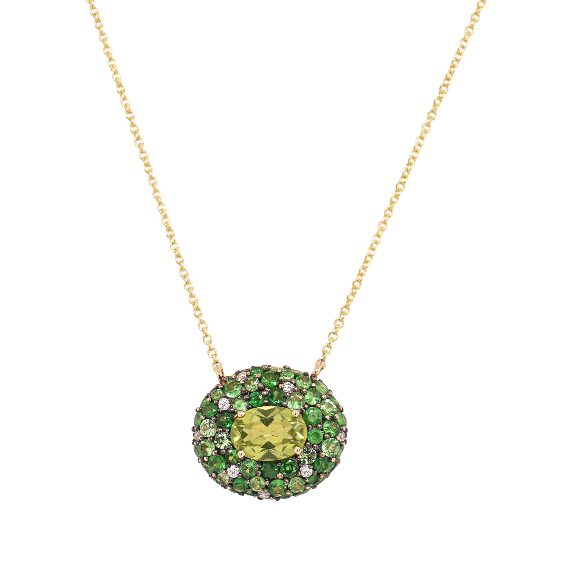 Mosaic Green Gemstone Pendant Necklace